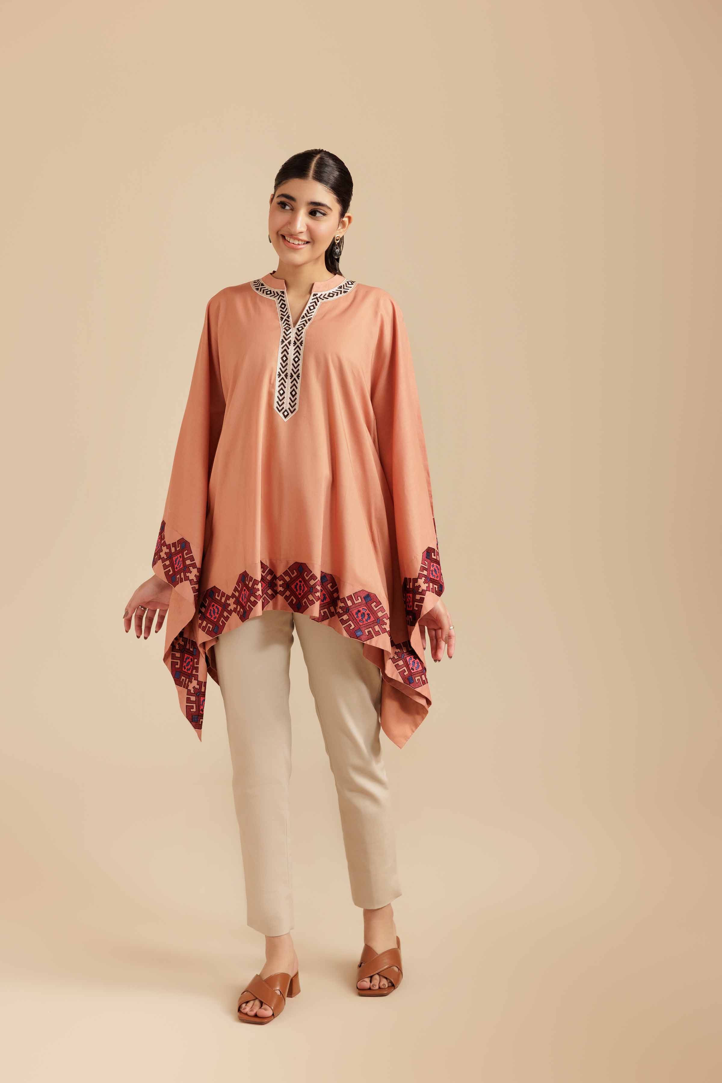 NISHATUAE - Rust Embroidered Cambric Ready to wear Tunic