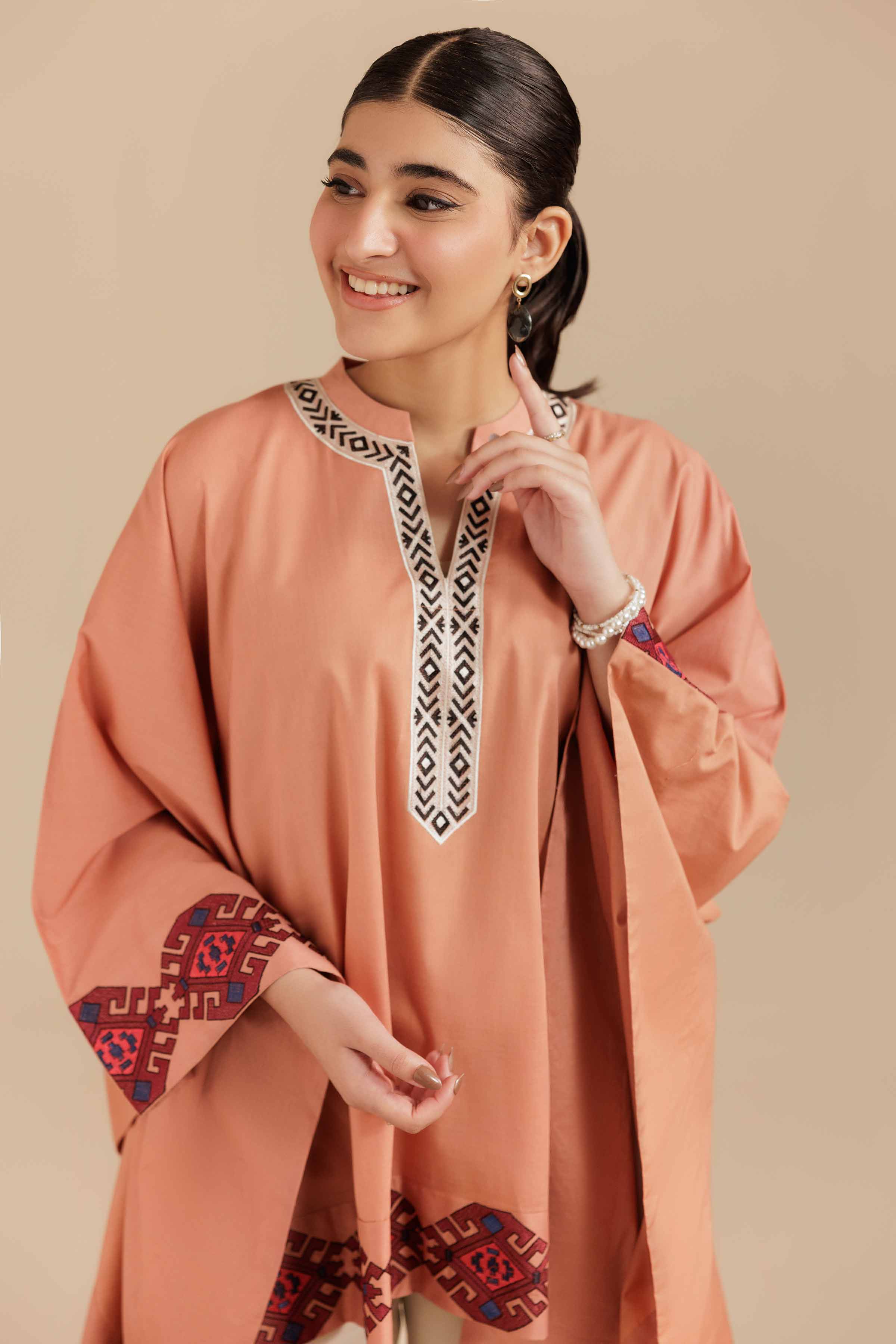 NISHATUAE - Rust Embroidered Cambric Ready to wear Tunic
