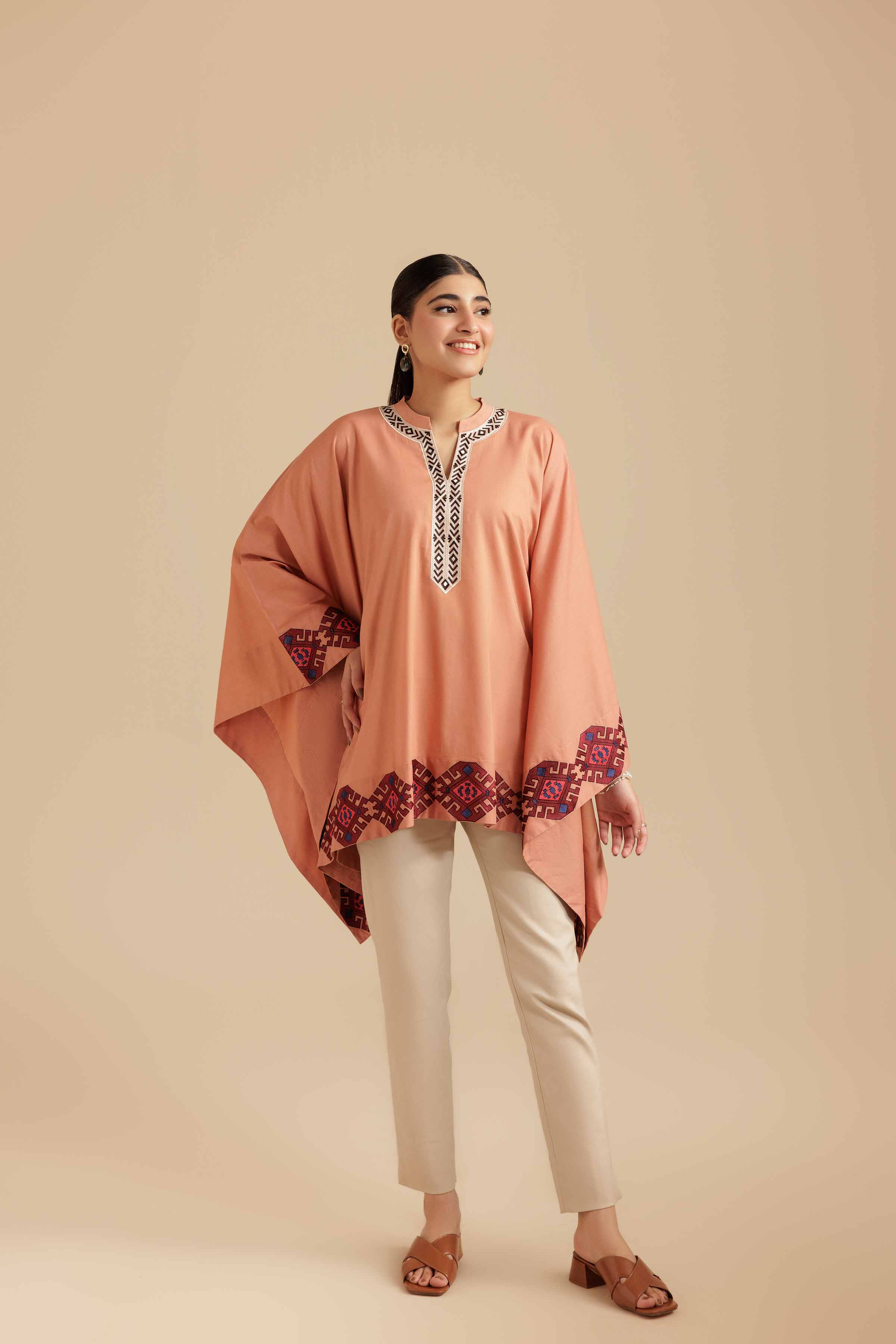 NISHATUAE - Rust Embroidered Cambric Ready to wear Tunic