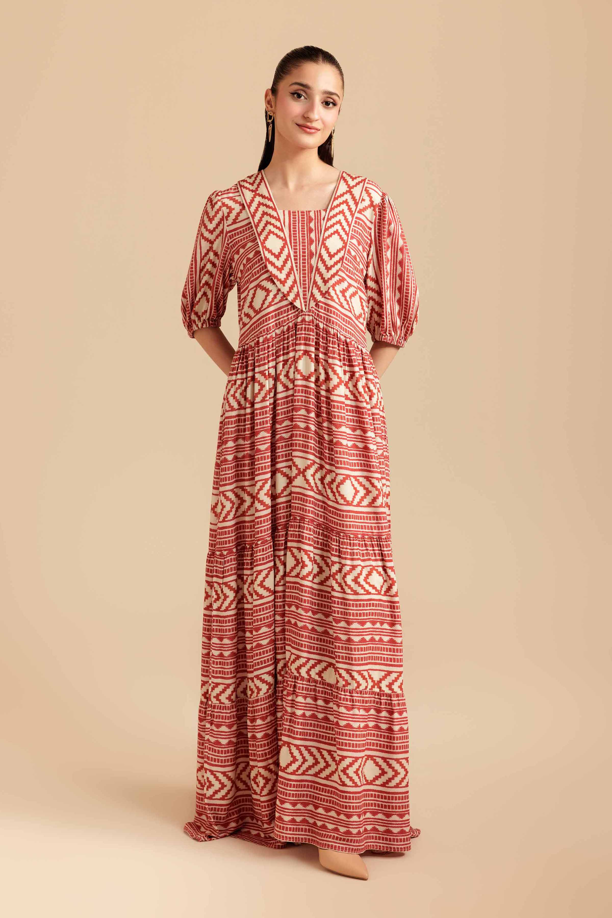 NISHATUAE - Rust Printed Lawn Ready to wear Dress