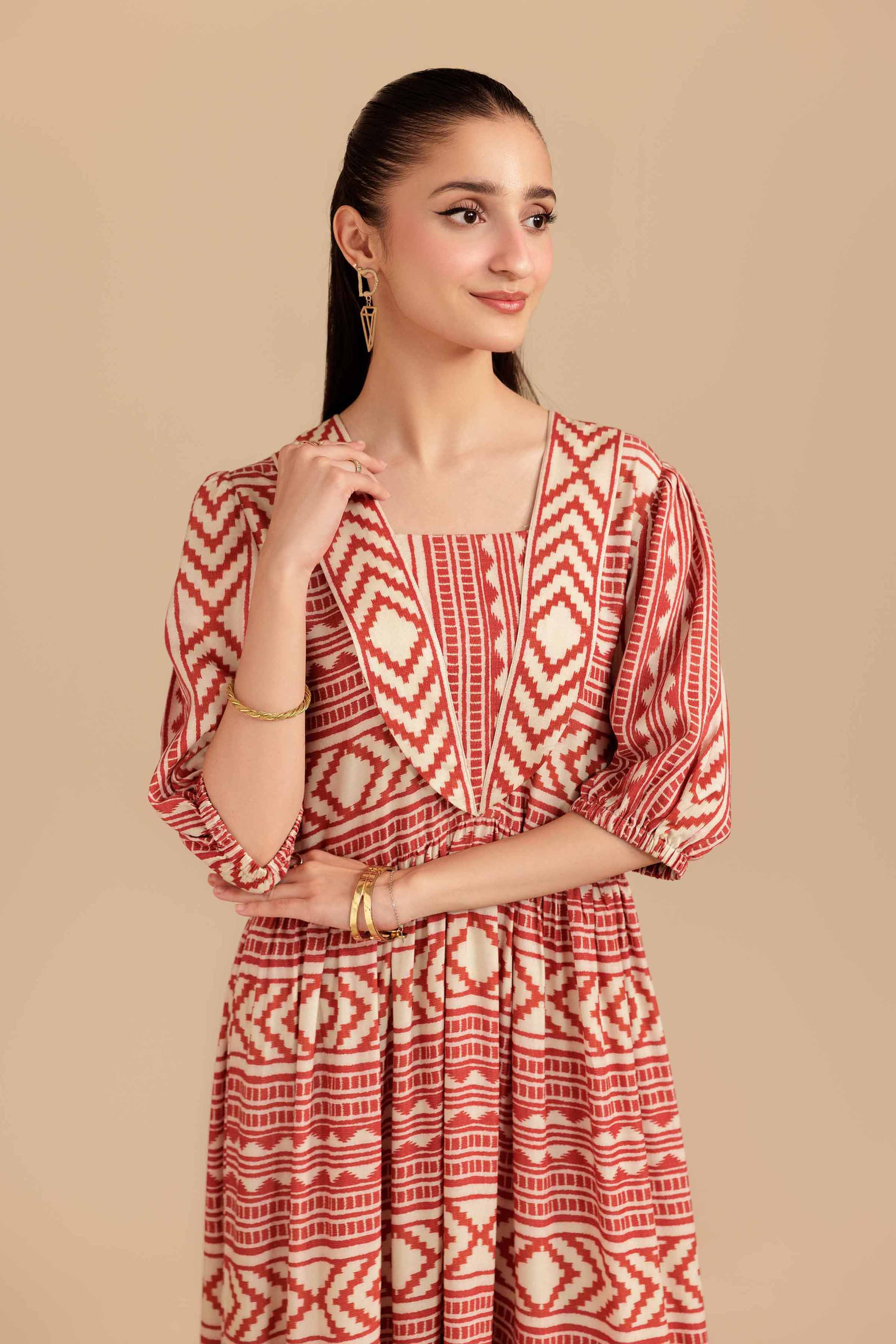 NISHATUAE - Rust Printed Lawn Ready to wear Dress
