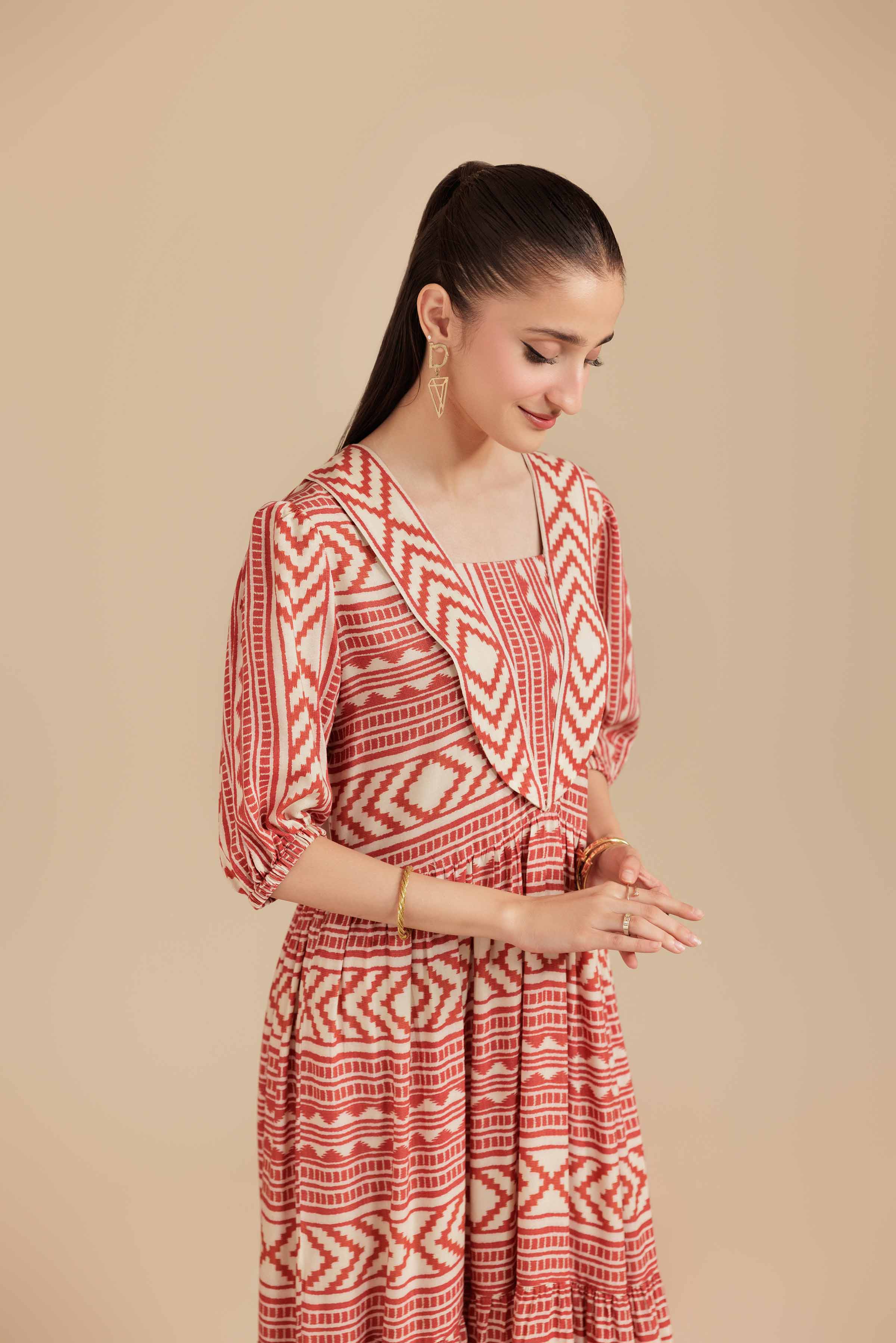 NISHATUAE - Rust Printed Lawn Ready to wear Dress
