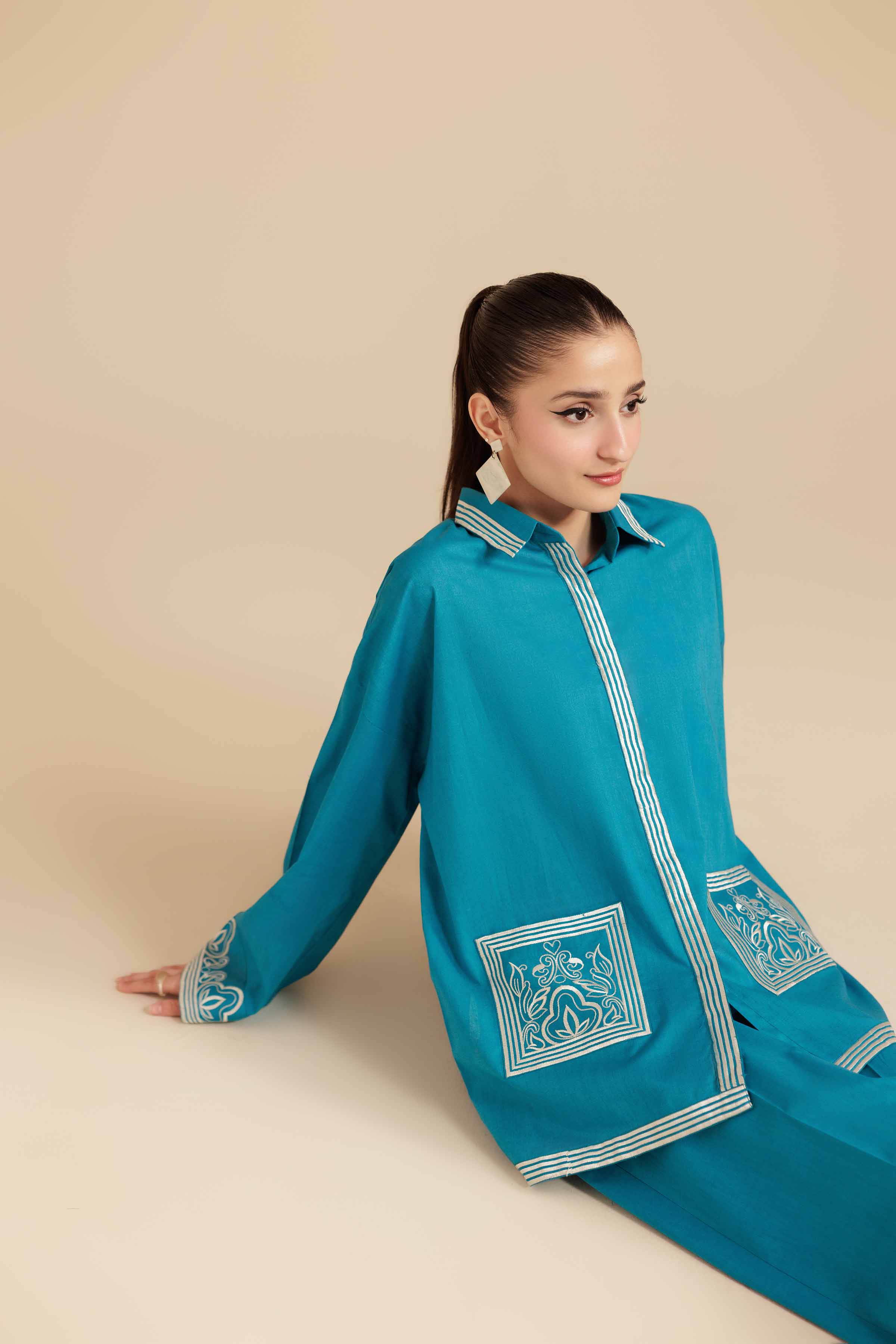 NISHATUAE - Blue Embroidered Cambric 2-piece Ready to wear Dress