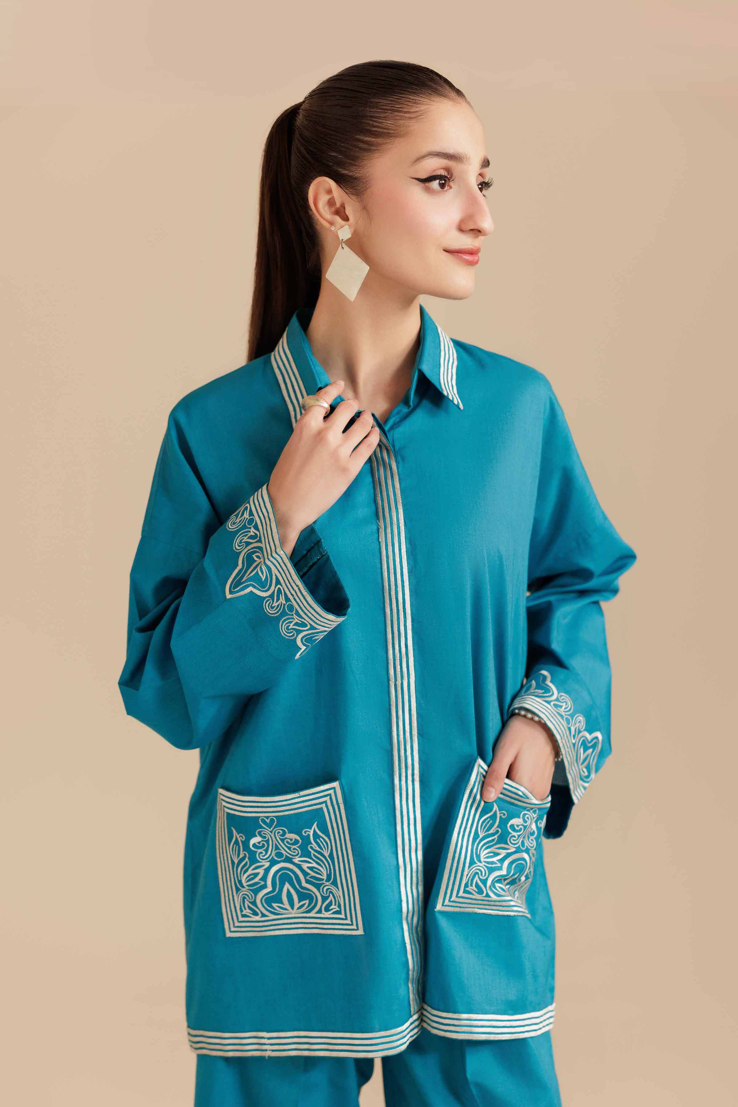 NISHATUAE - Blue Embroidered Cambric 2-piece Ready to wear Dress