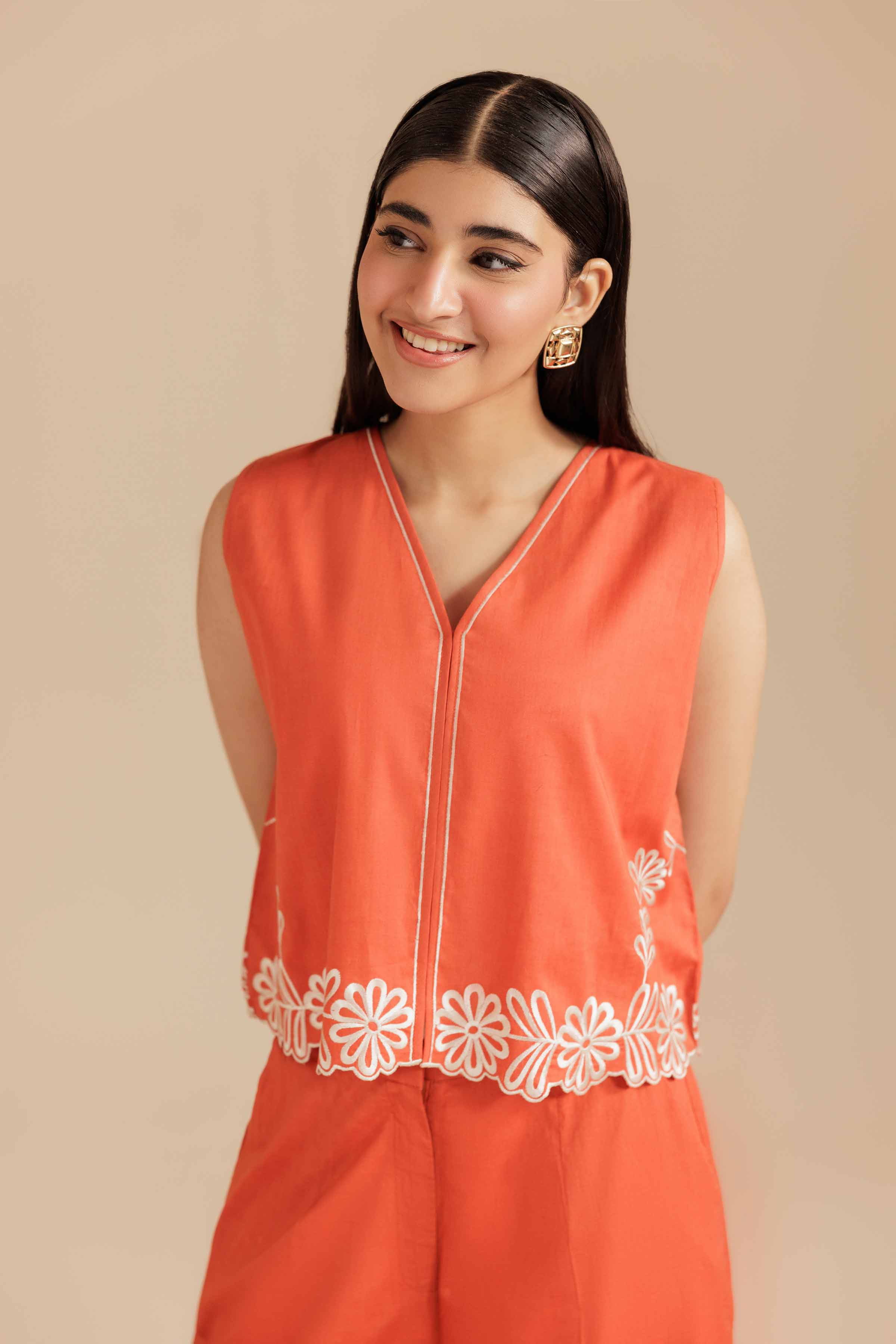 NISHATUAE - Rust Embroidered Cambric 2-piece Ready to wear Dress