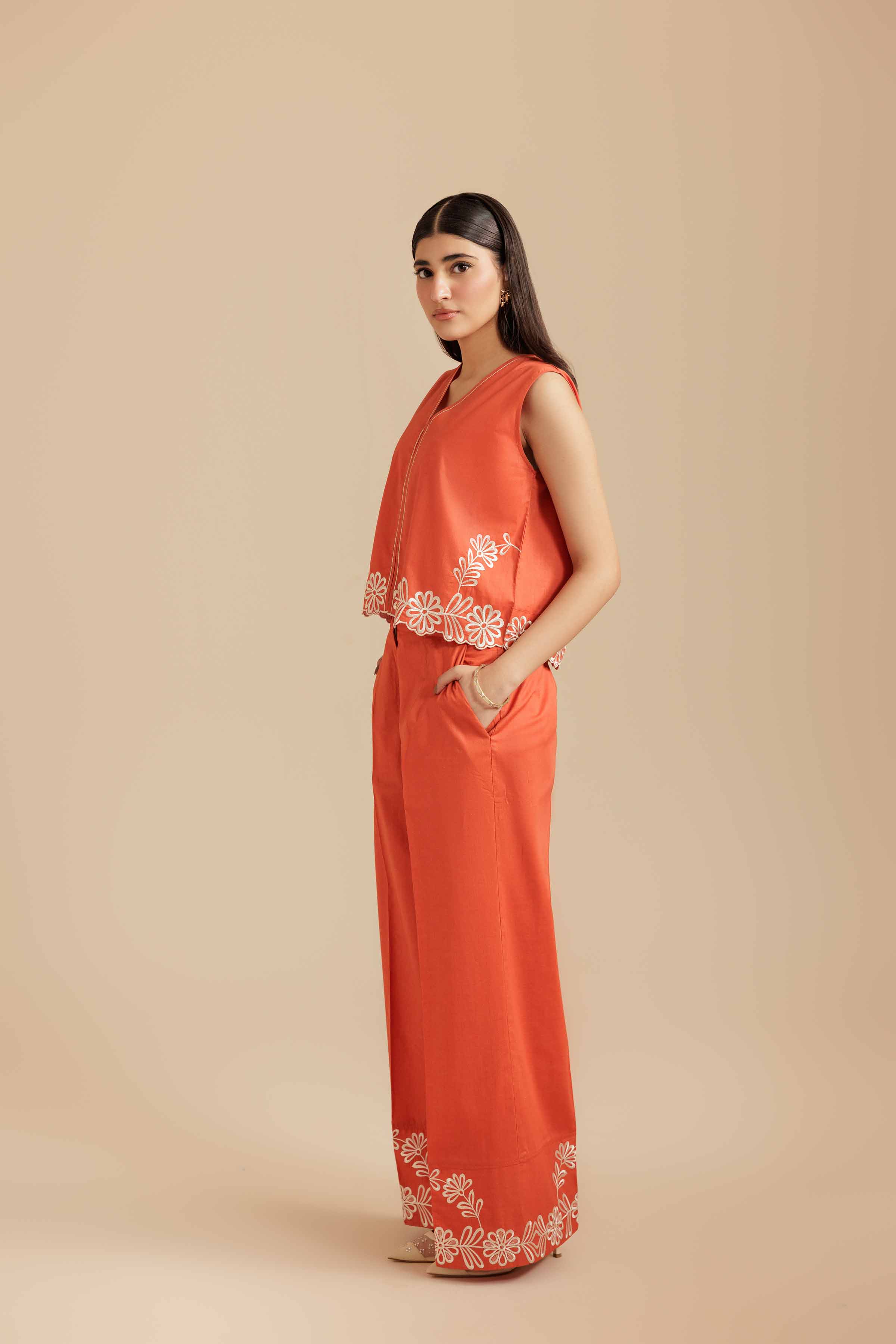 NISHATUAE - Rust Embroidered Cambric 2-piece Ready to wear Dress