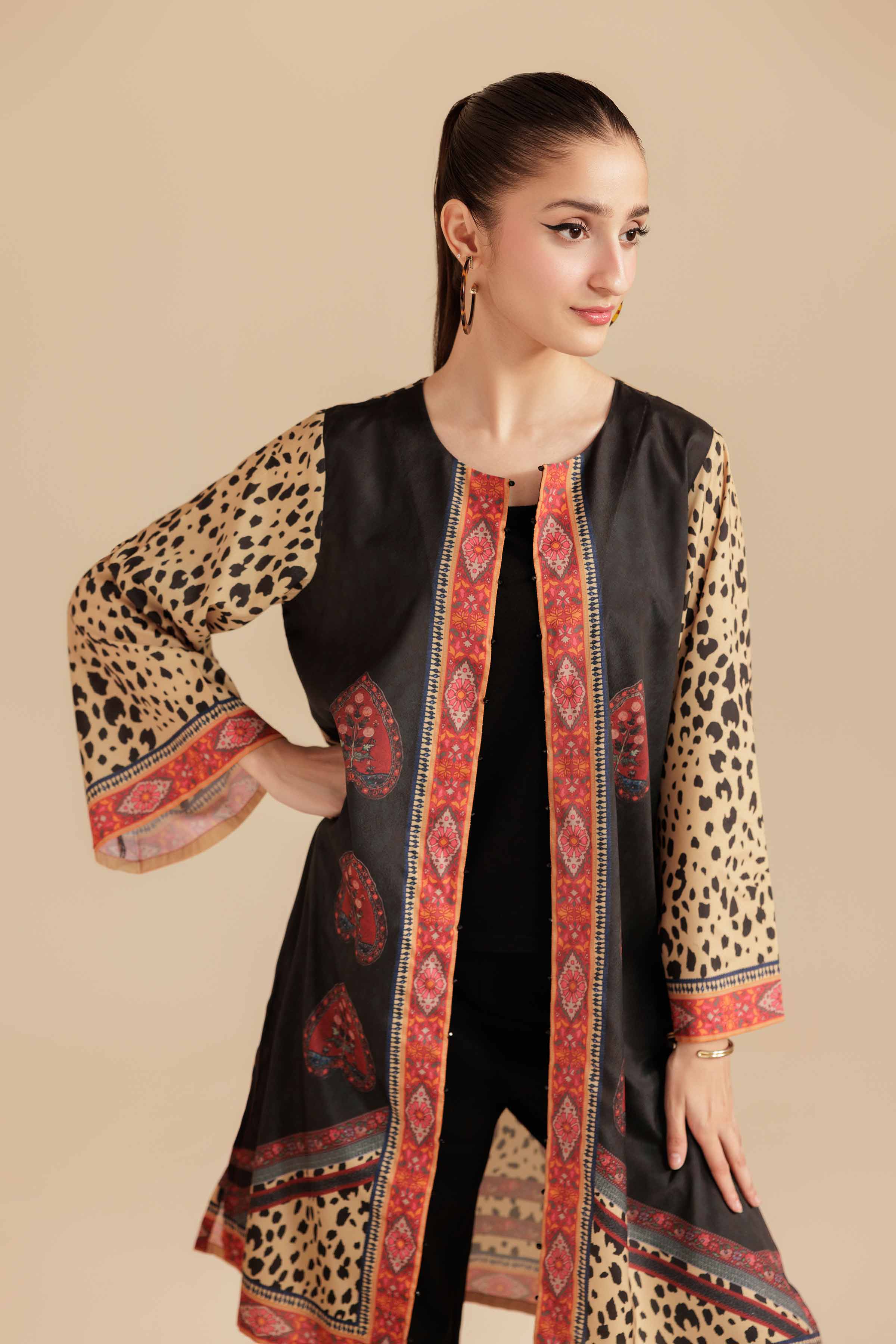 NISHATUAE - Black Printed Silk Ready to wear Jacket