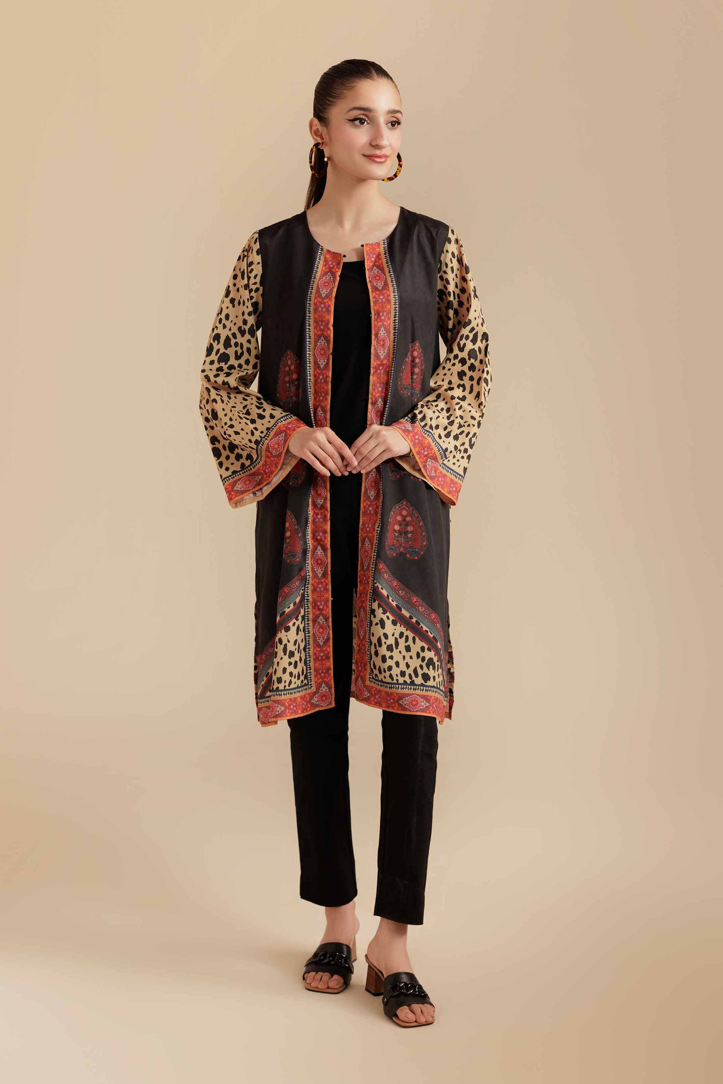 NISHATUAE - Black Printed Silk Ready to wear Jacket