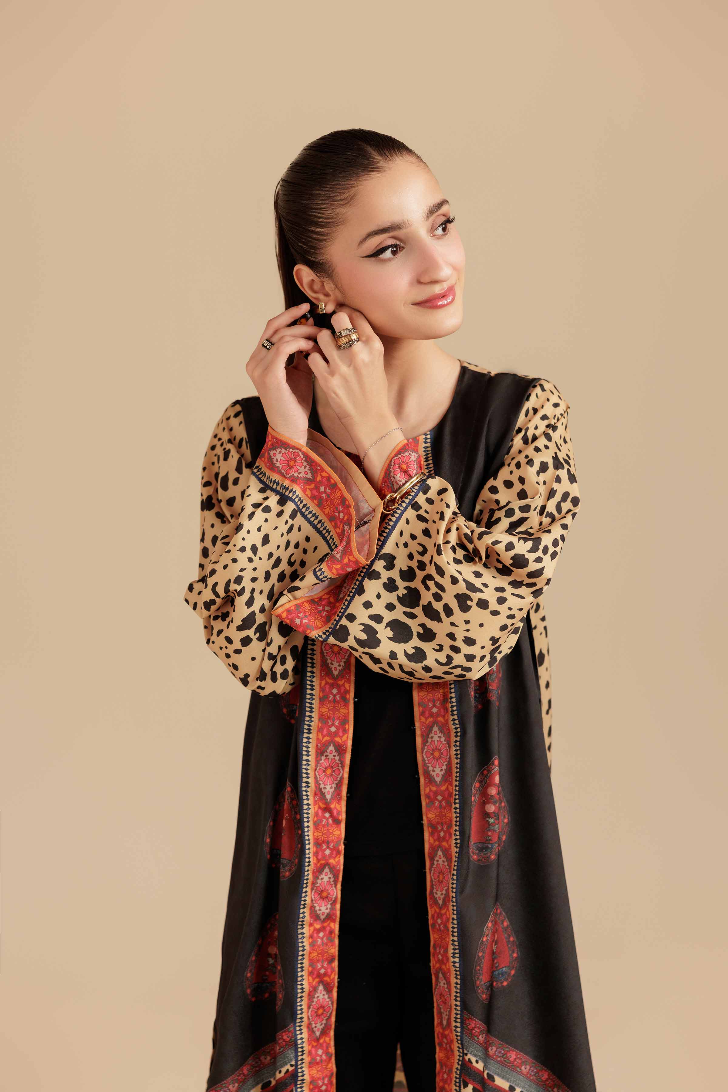 NISHATUAE - Black Printed Silk Ready to wear Jacket