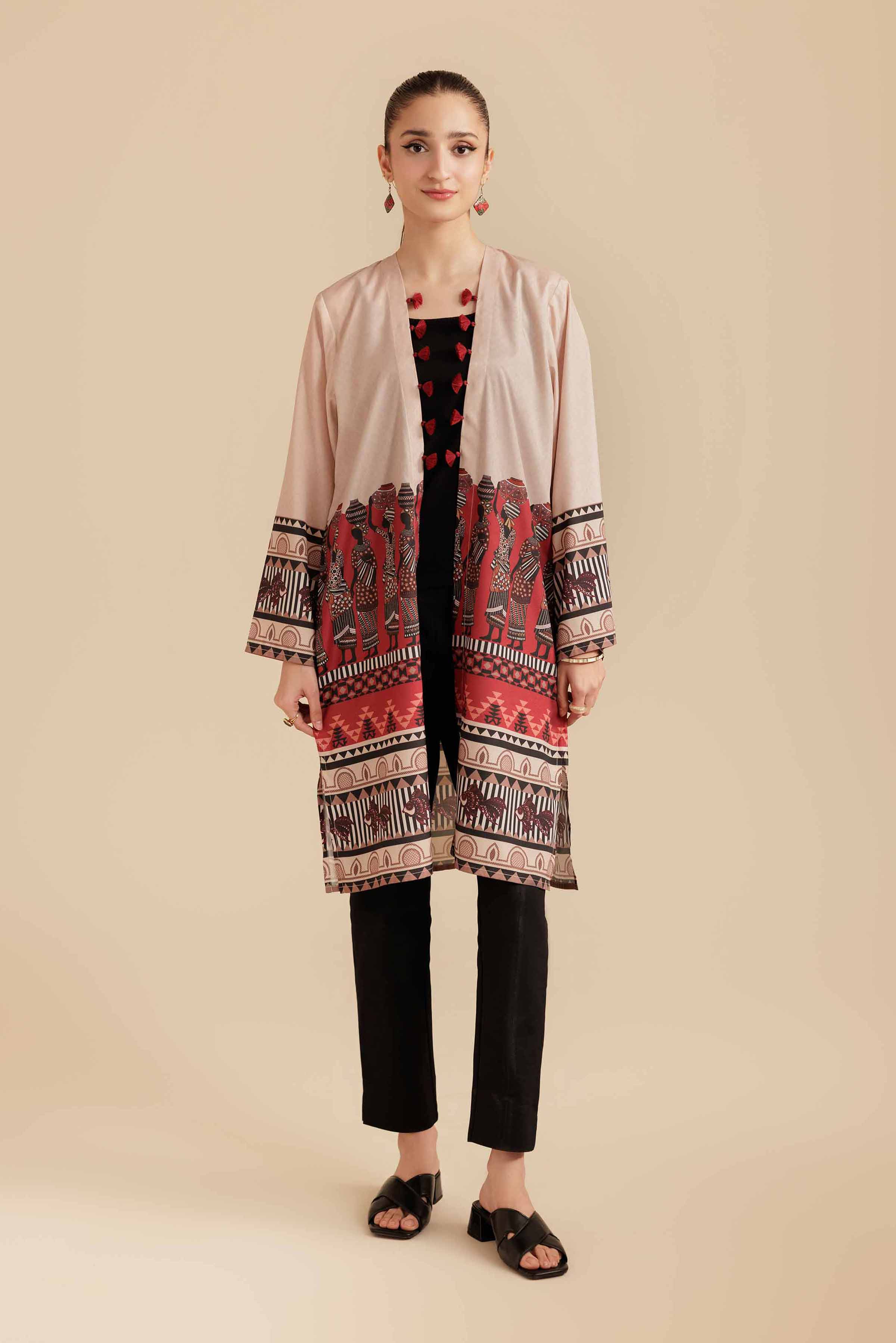 NISHATUAE - Beige Printed Silk Ready to wear Jacket