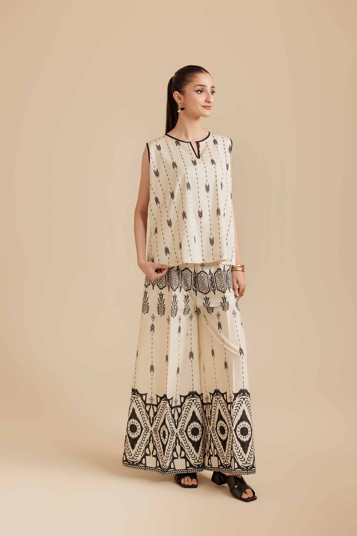 NISHATUAE - Beige Printed Cambric 2-piece Ready to wear Dress