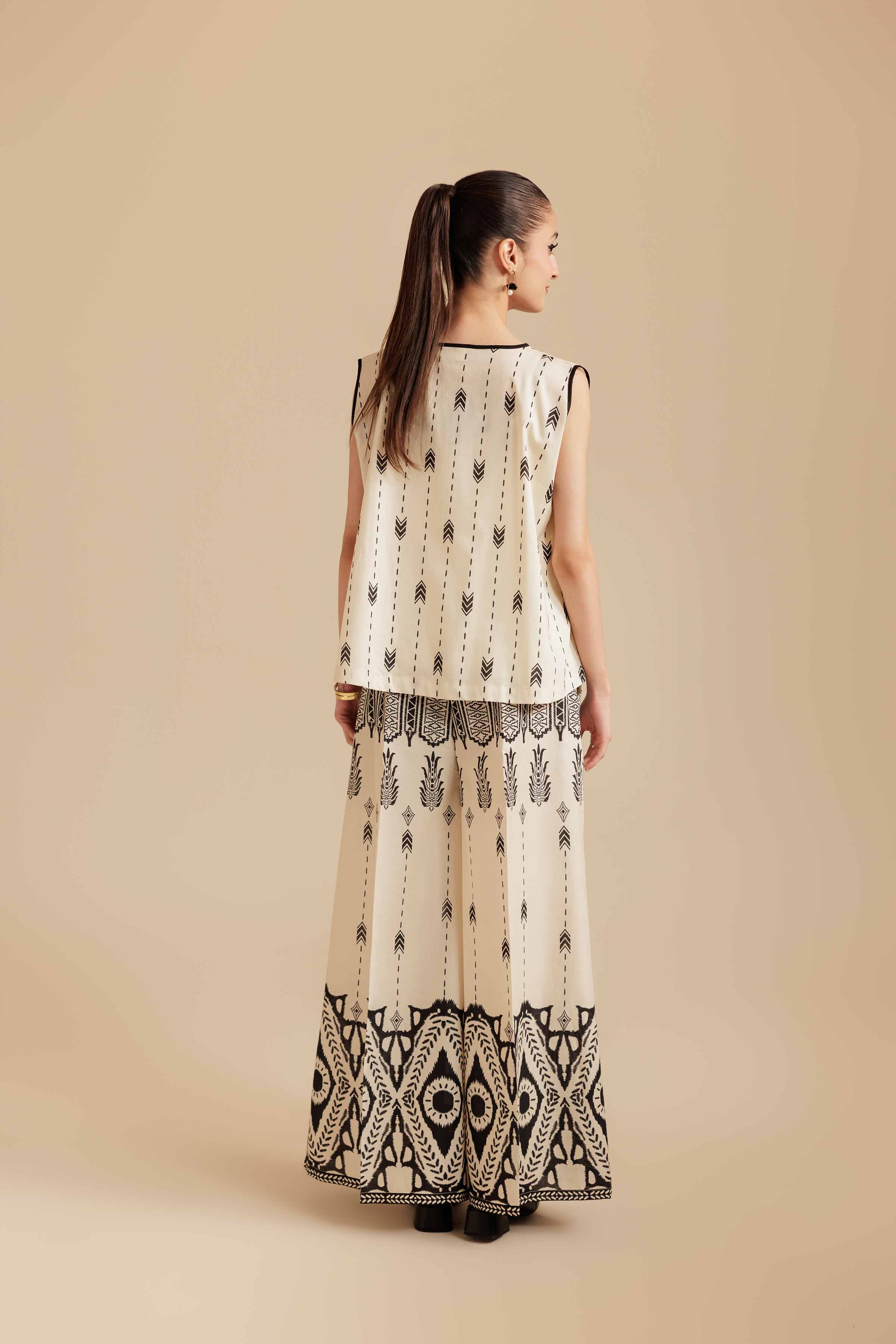 NISHATUAE - Beige Printed Cambric 2-piece Ready to wear Dress