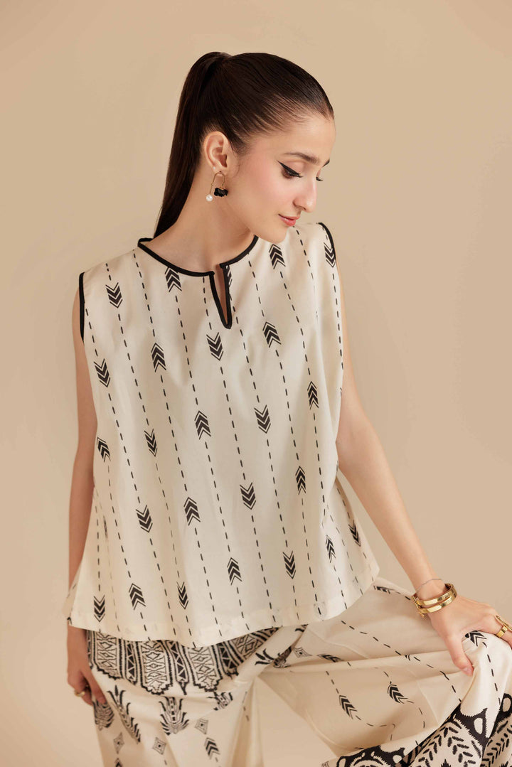 NISHATUAE - Beige Printed Cambric 2-piece Ready to wear Dress