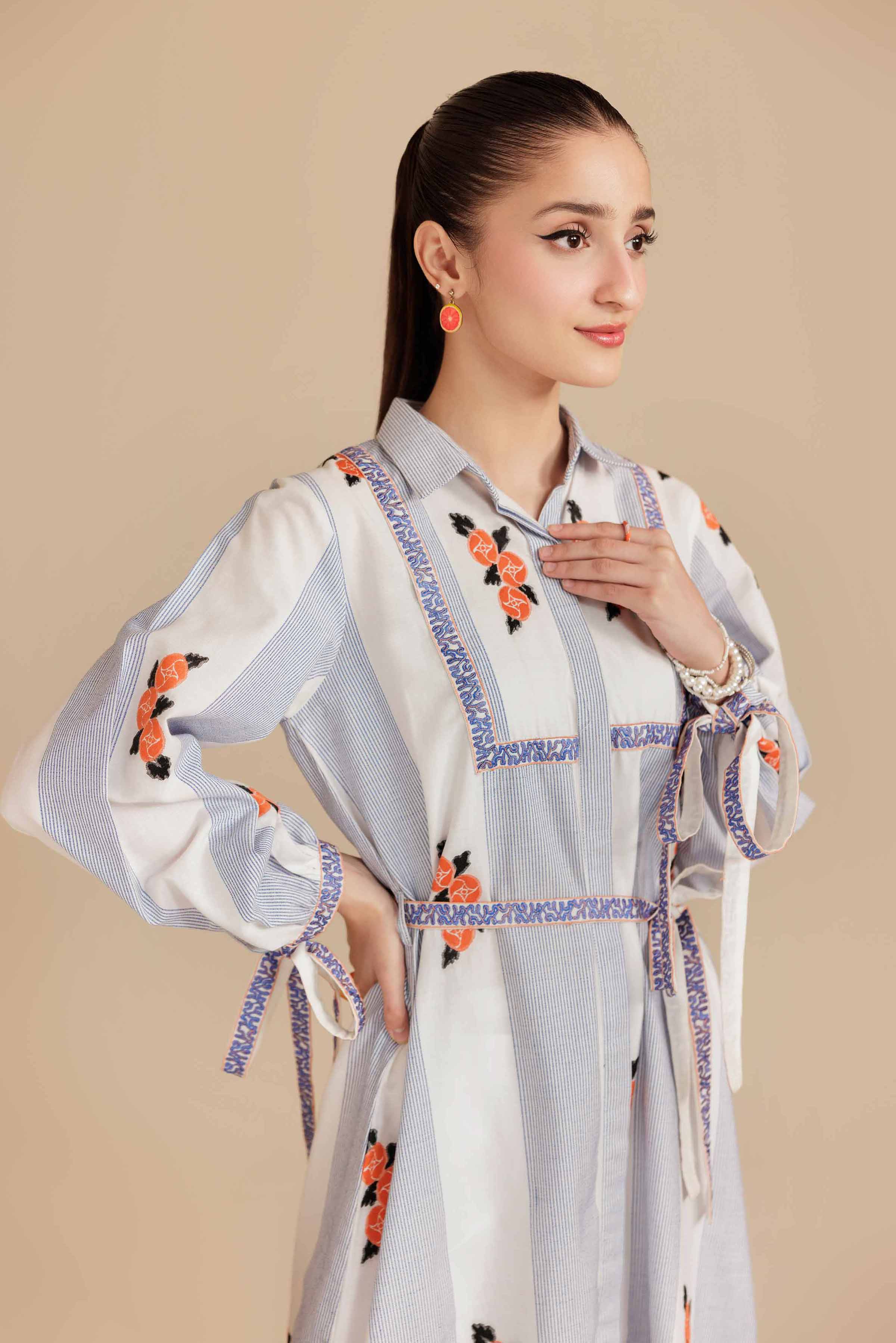 NISHATUAE - White Embroidered Cotton Ready to wear Dress