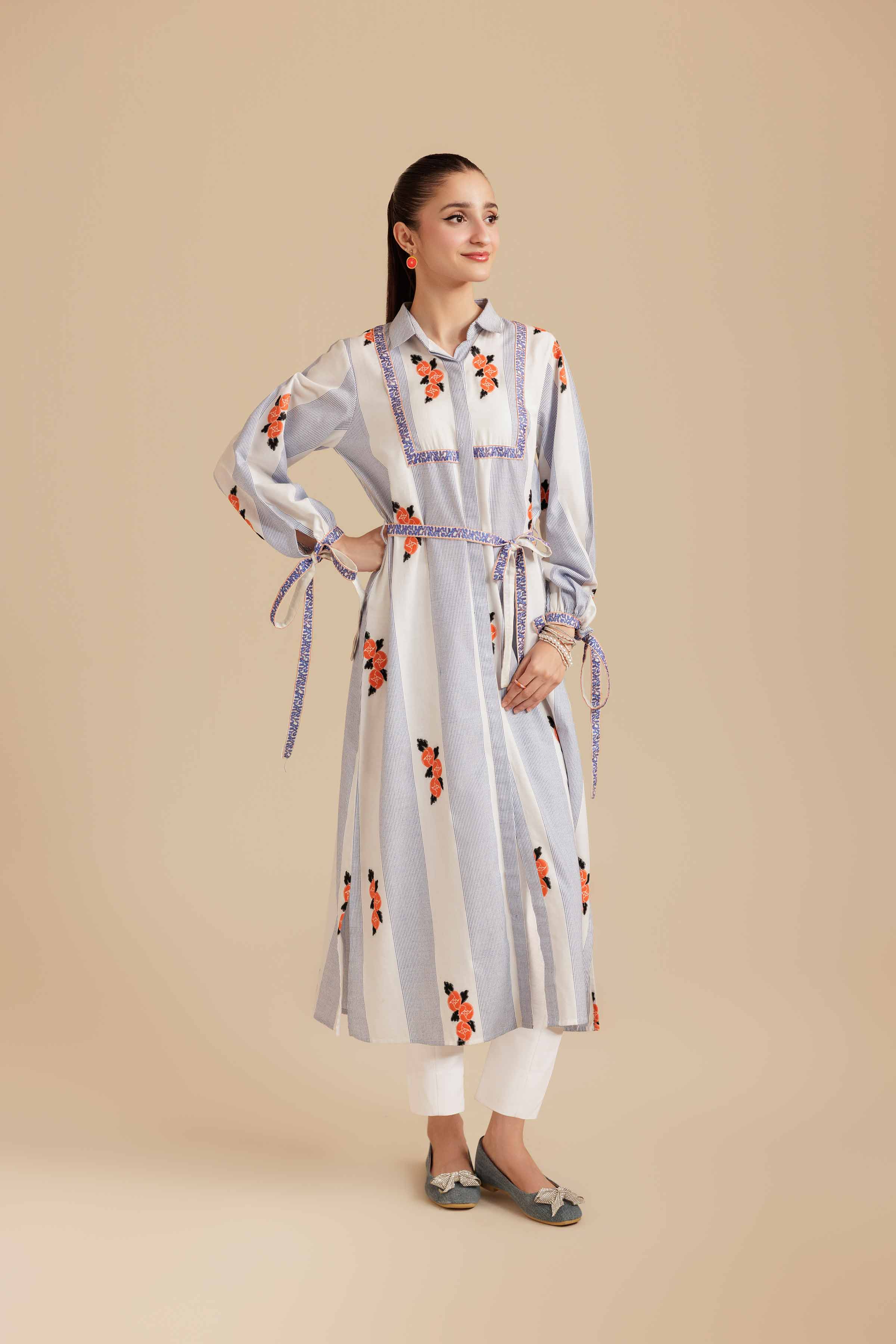 NISHATUAE - White Embroidered Cotton Ready to wear Dress