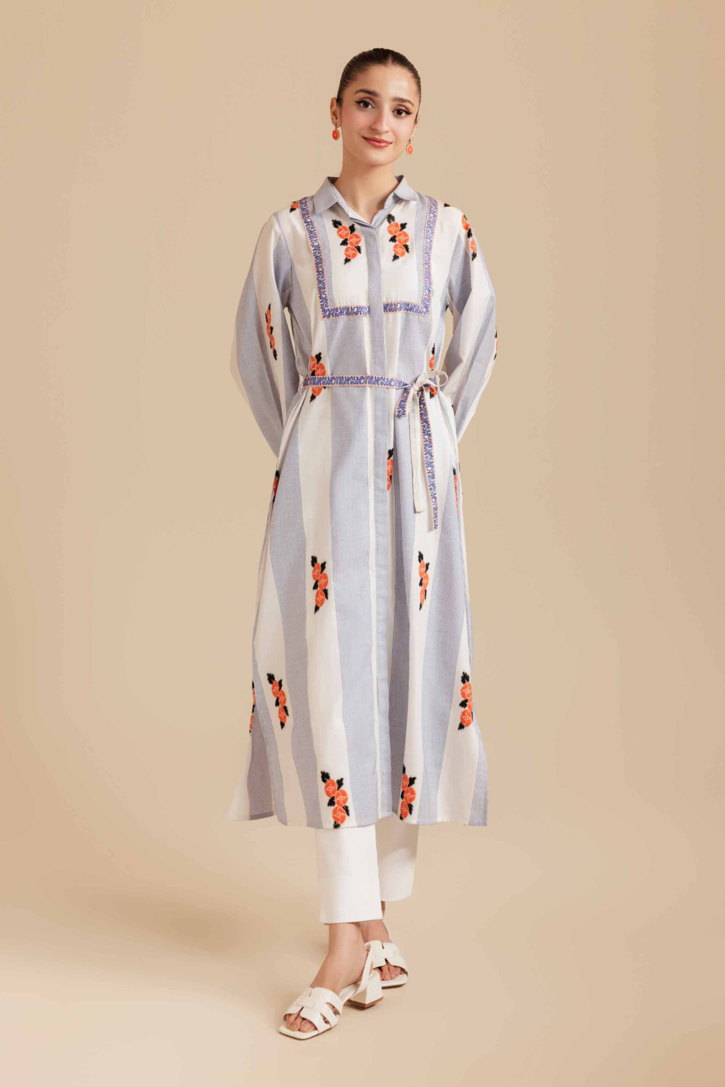 NISHATUAE - White Embroidered Cotton Ready to wear Dress