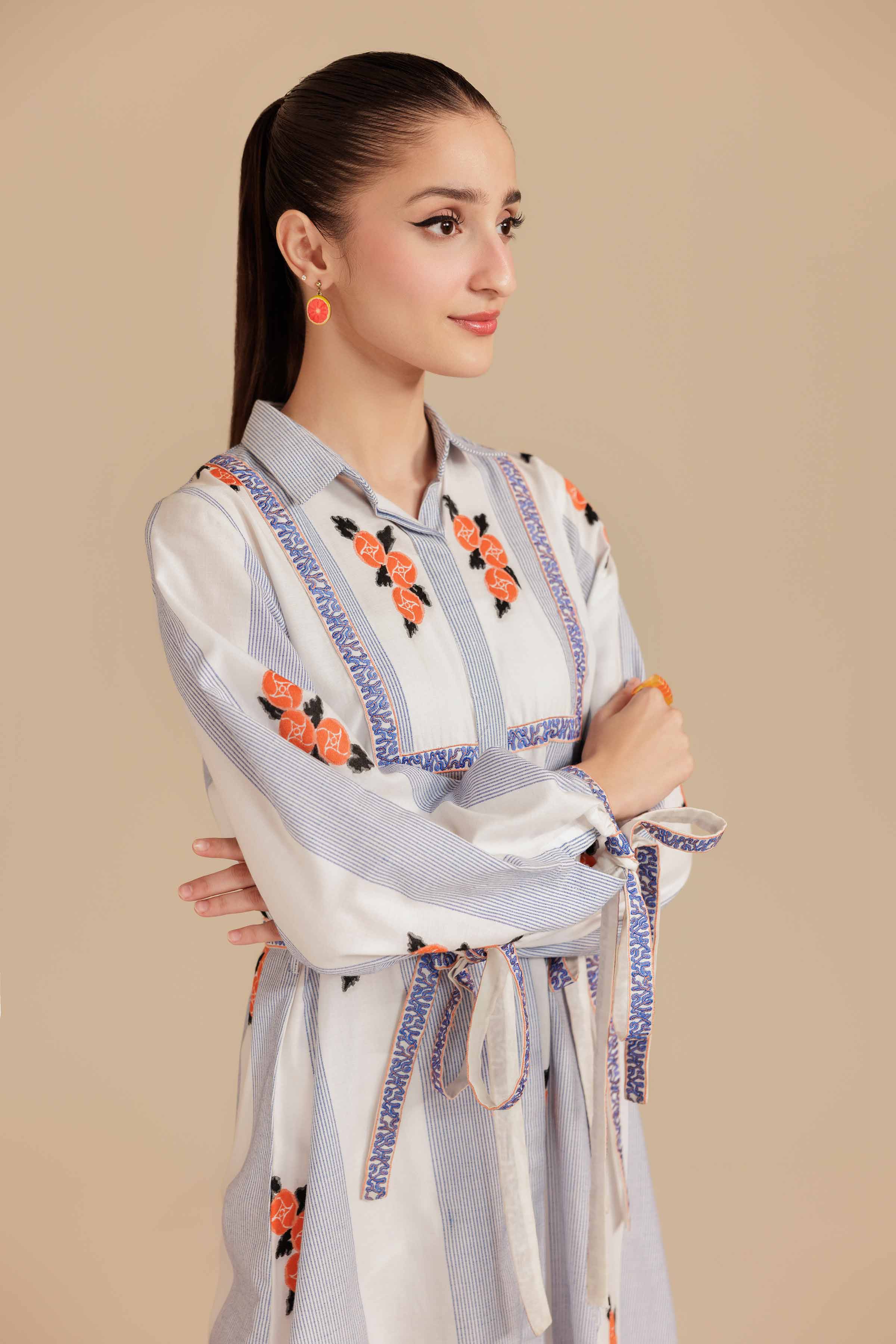 NISHATUAE - White Embroidered Cotton Ready to wear Dress