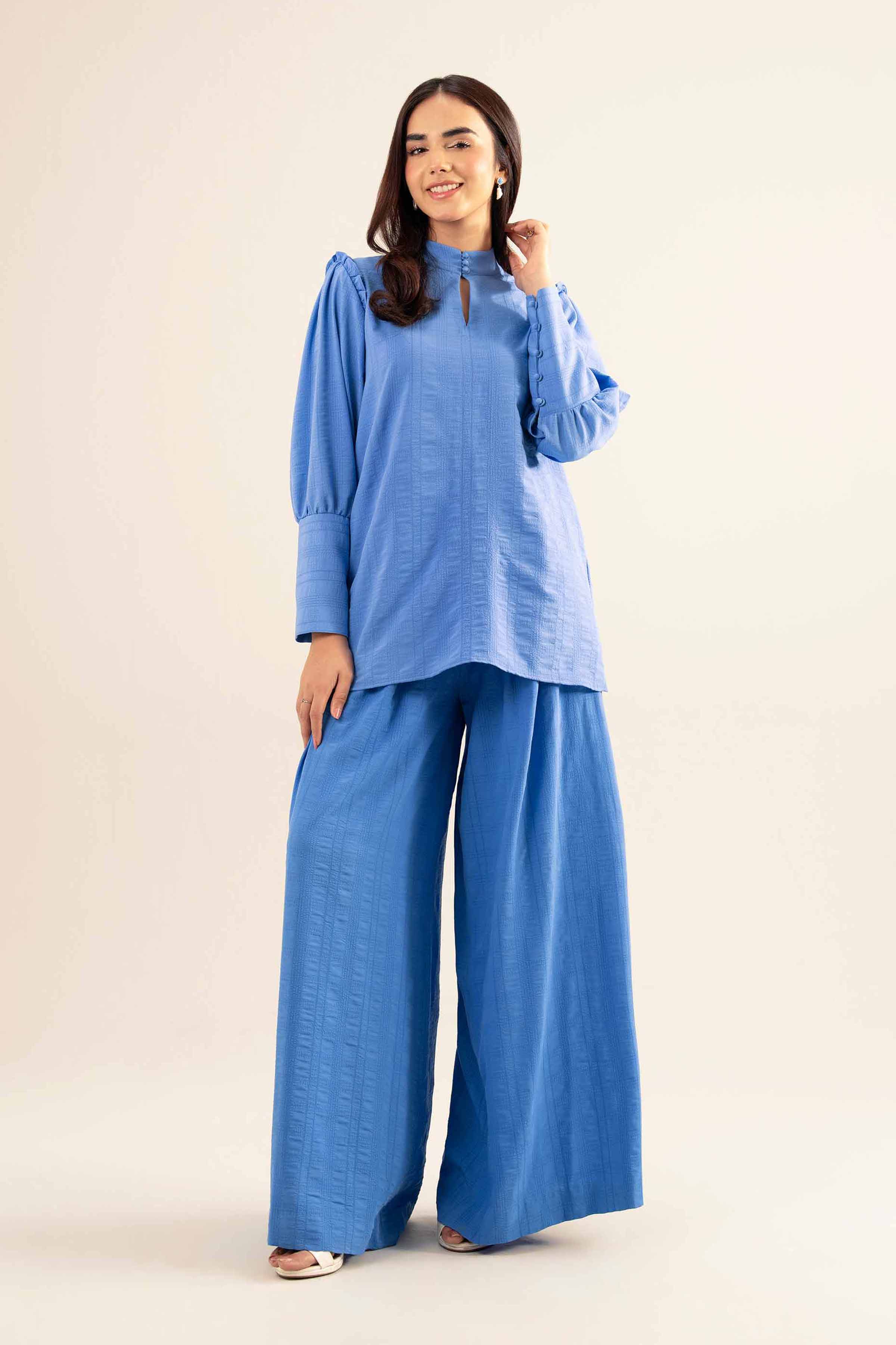 NISHATUAE - Blue Solids Cotton 2-piece Ready to wear Dress