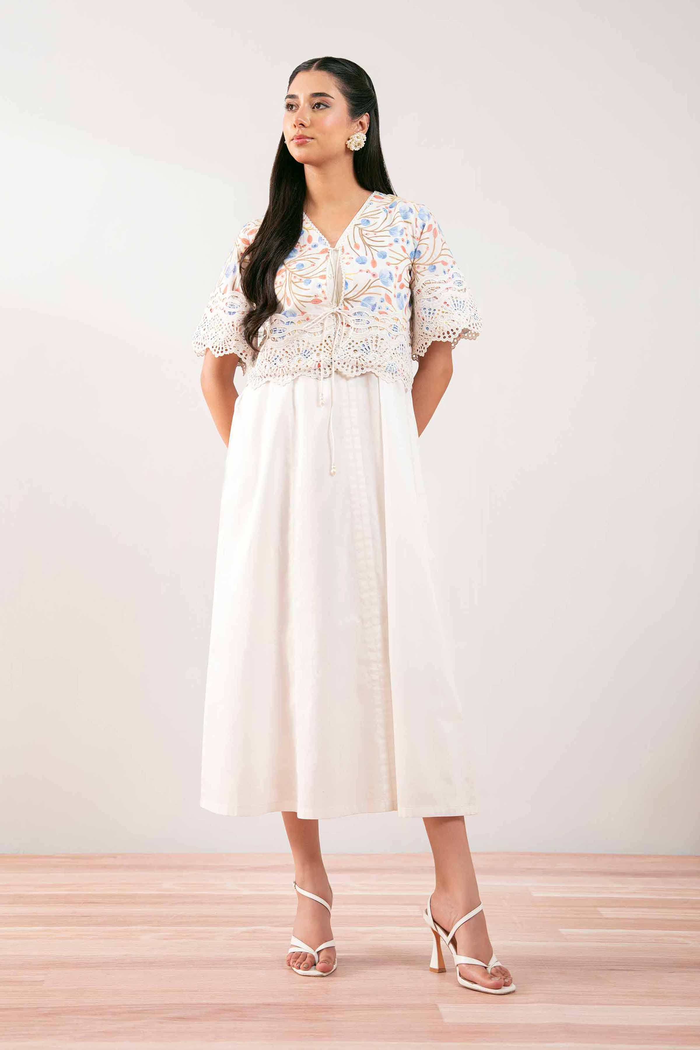 NISHATUAE - White Solids Cambric 2-piece Ready to wear Dress