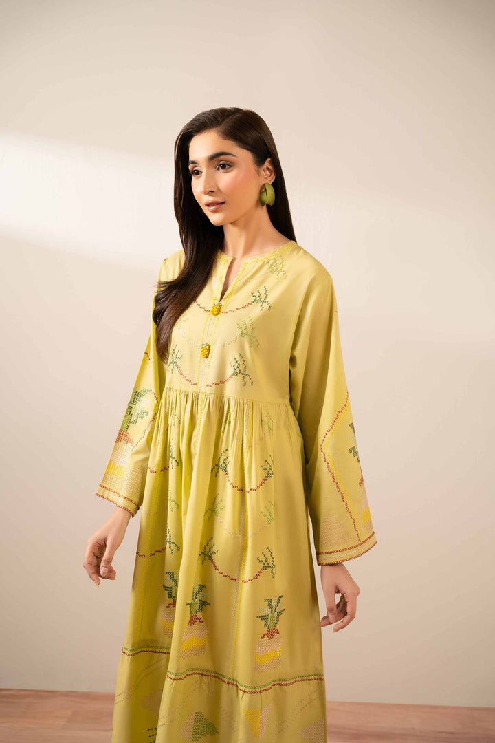 NISHATUAE - Green Embroidered Cambric Ready to wear Dress