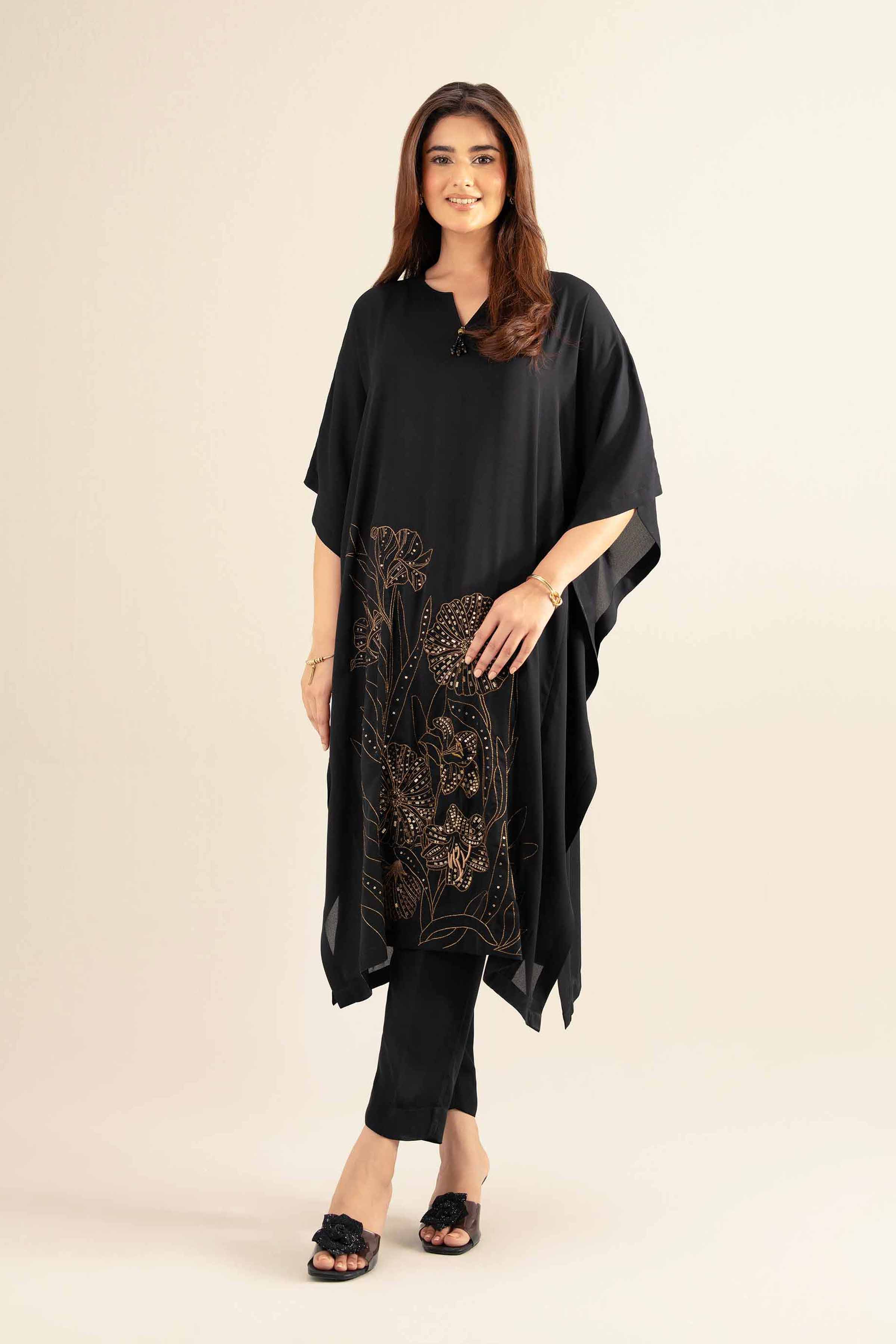 NISHATUAE - Black Embroidered Georgette 2-piece Ready to wear Dress