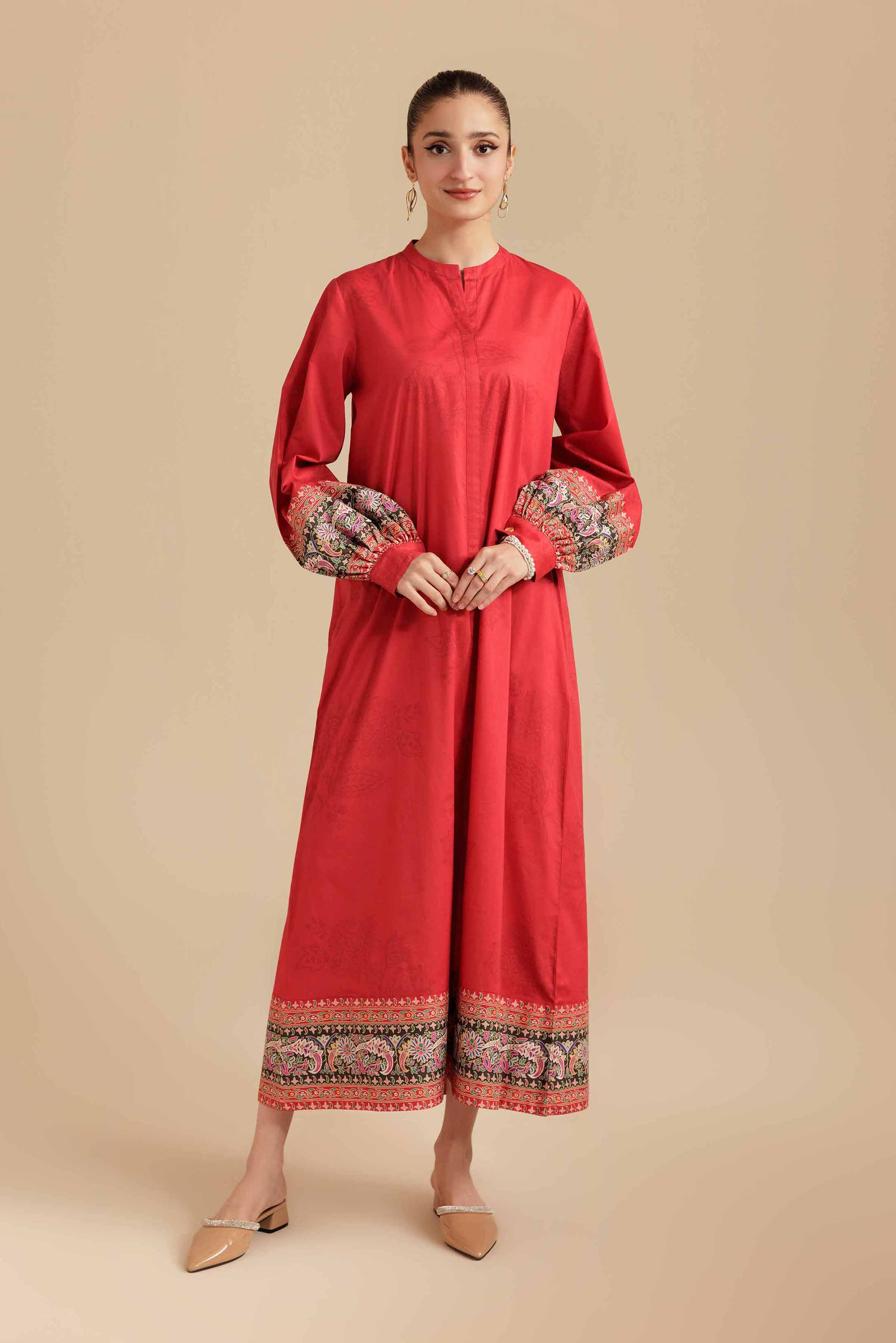 NISHATUAE - Red Printed Cambric Ready to wear Dress