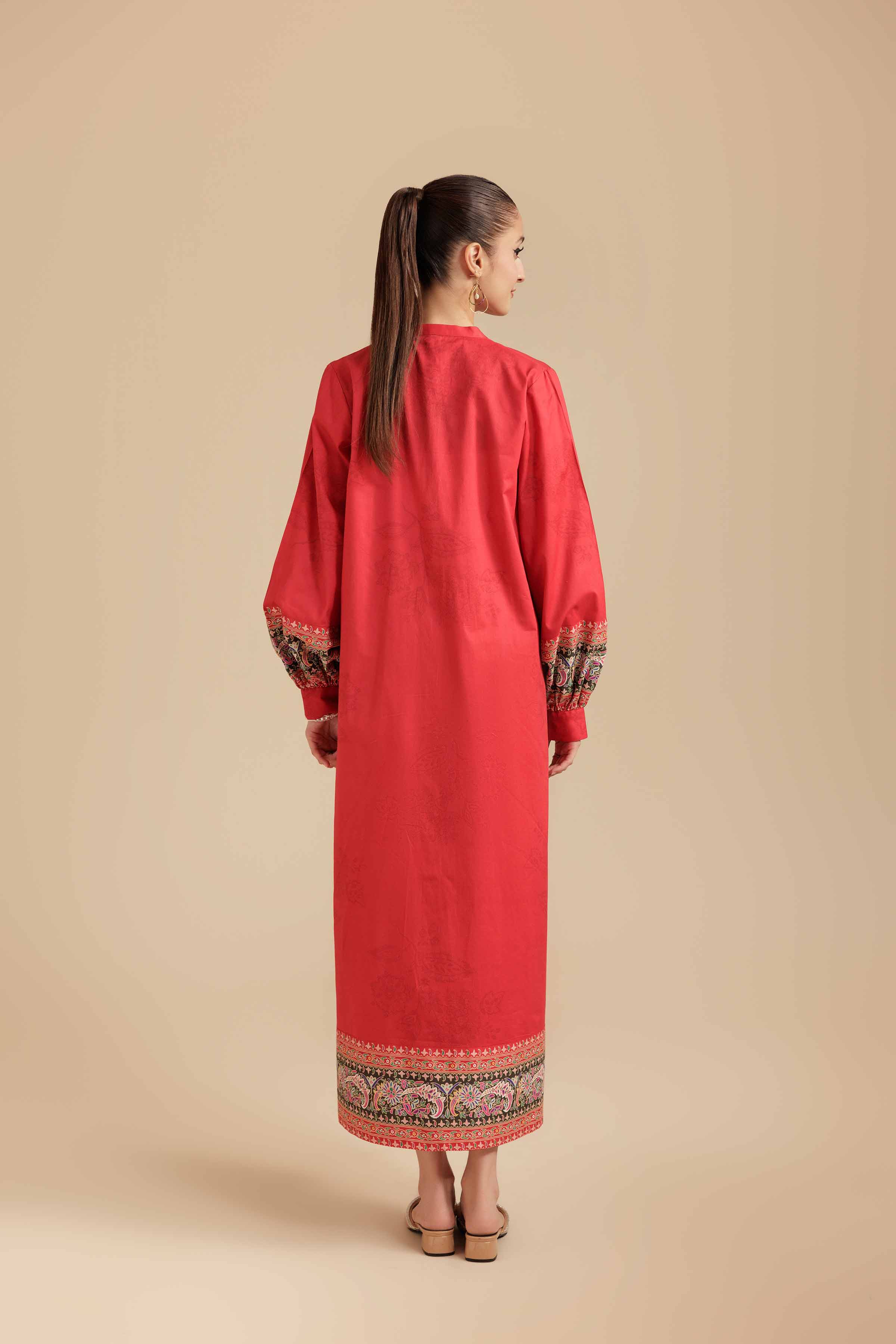 NISHATUAE - Red Printed Cambric Ready to wear Dress