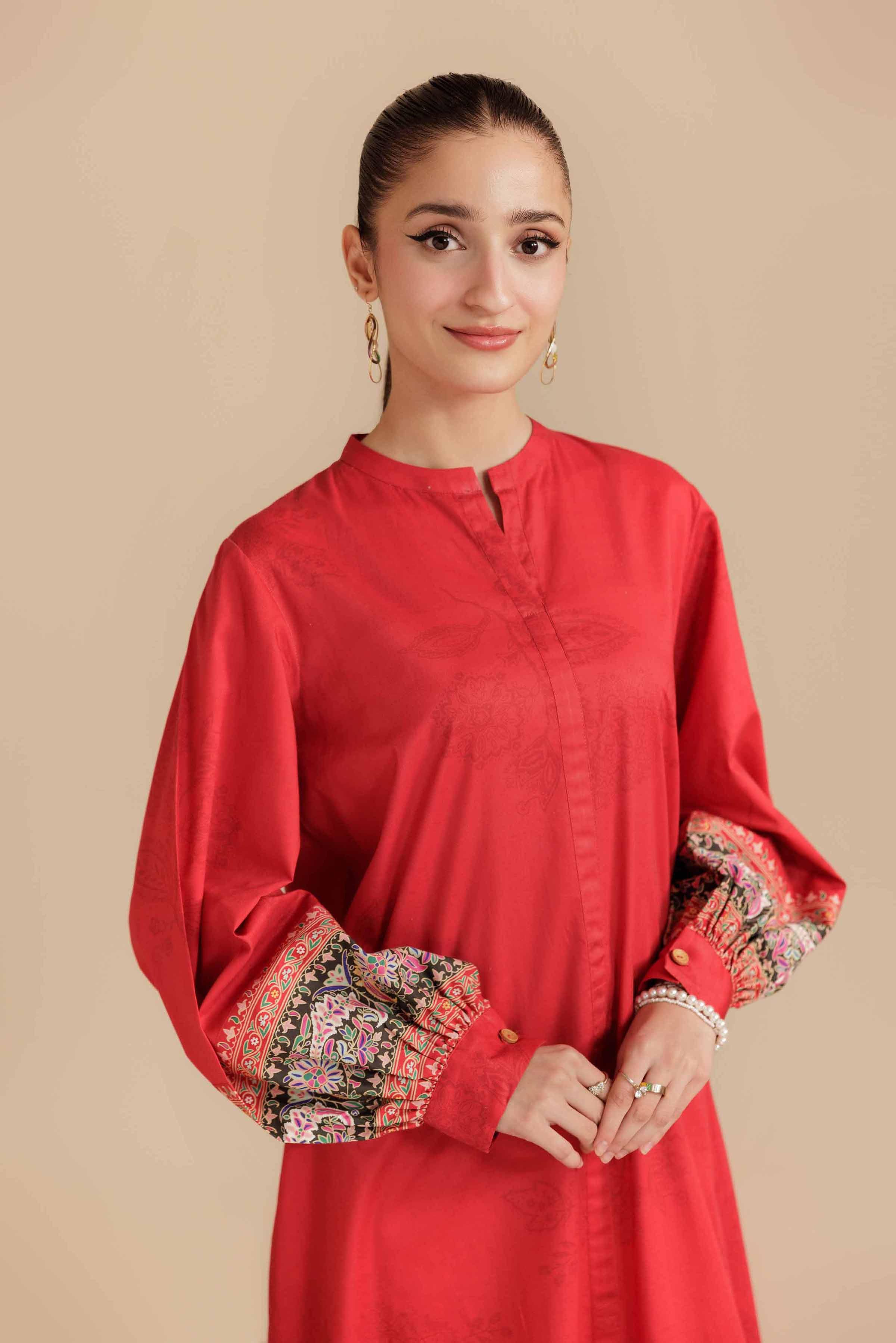 NISHATUAE - Red Printed Cambric Ready to wear Dress