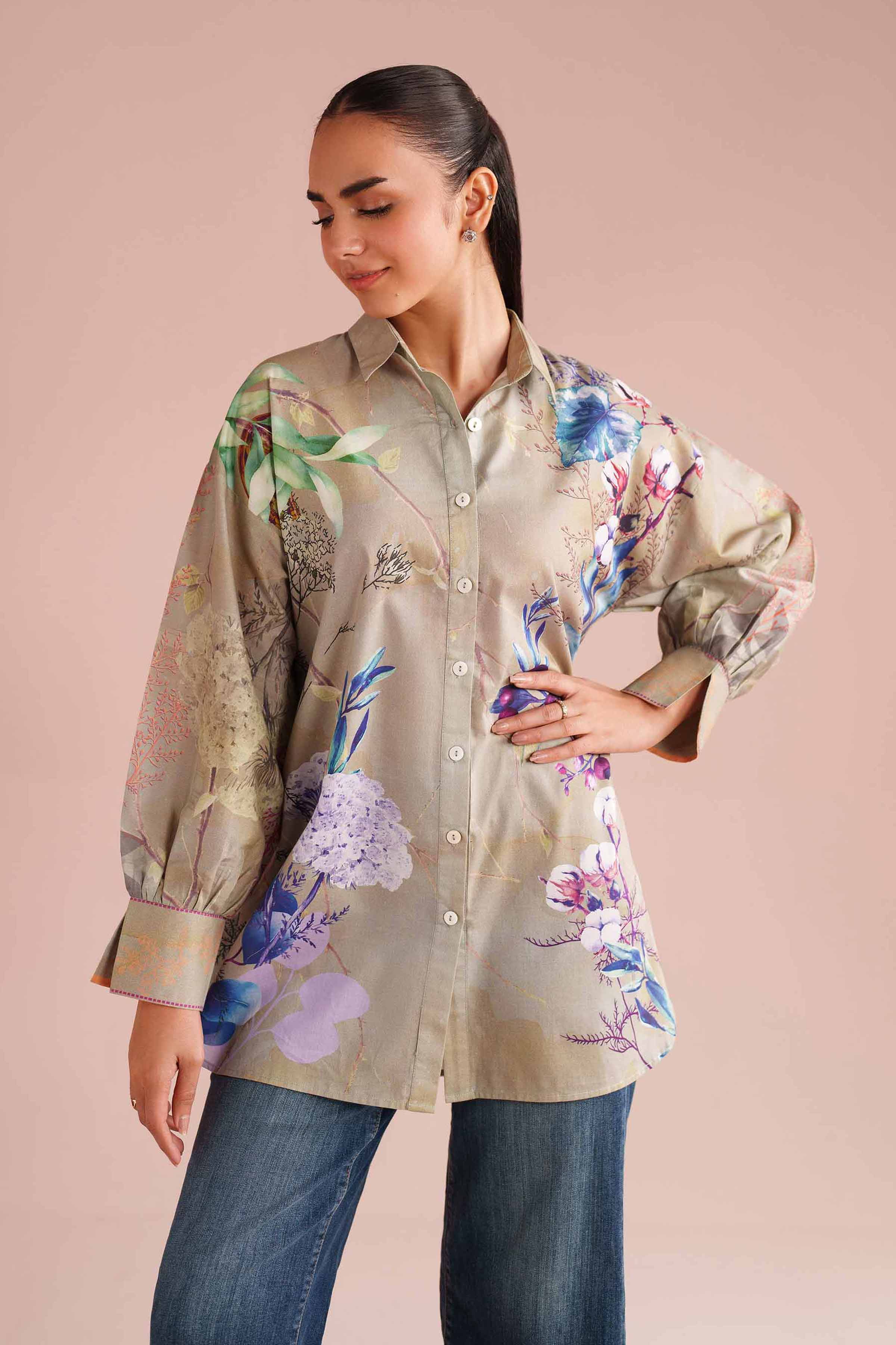 Printed Tunic - AS26-01 NishatUAE Green Cambric 1PC Printed Ready To Wear