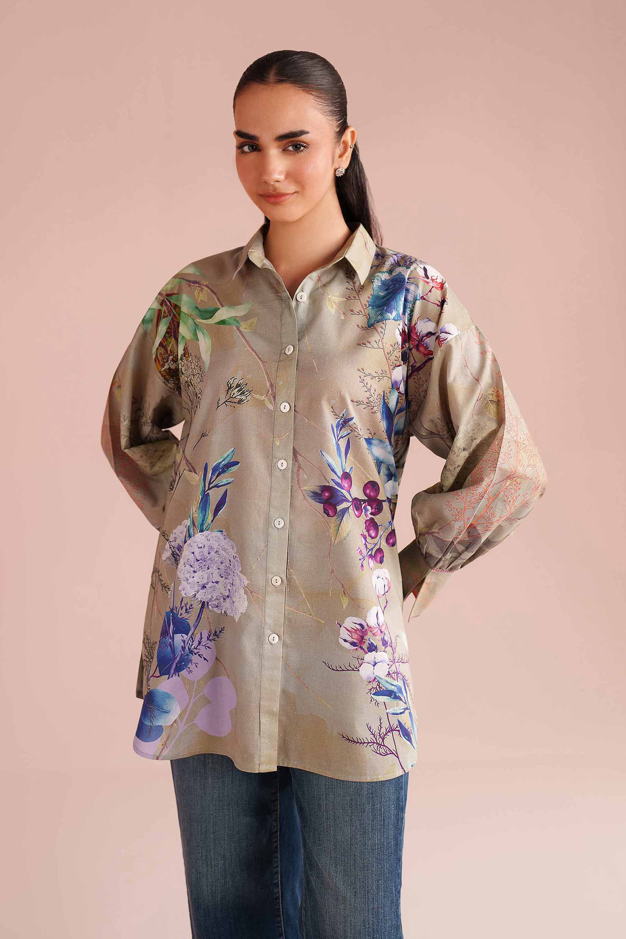 Printed Tunic - AS26-01 NishatUAE Green Cambric 1PC Printed Ready To Wear