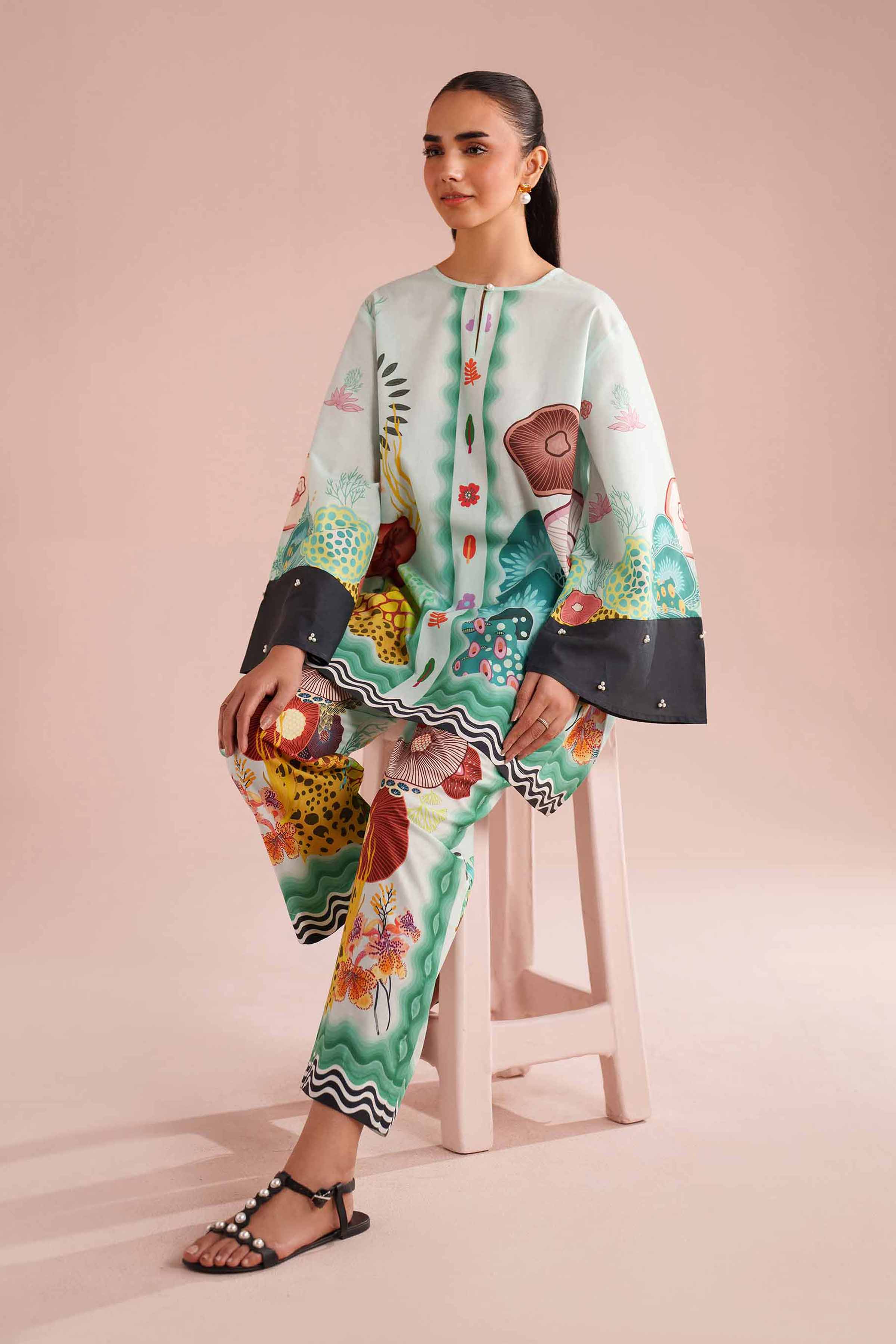 2 Piece - Printed Suit - AS26-02 NishatUAE Green Cambric 2PC Printed Ready To Wear