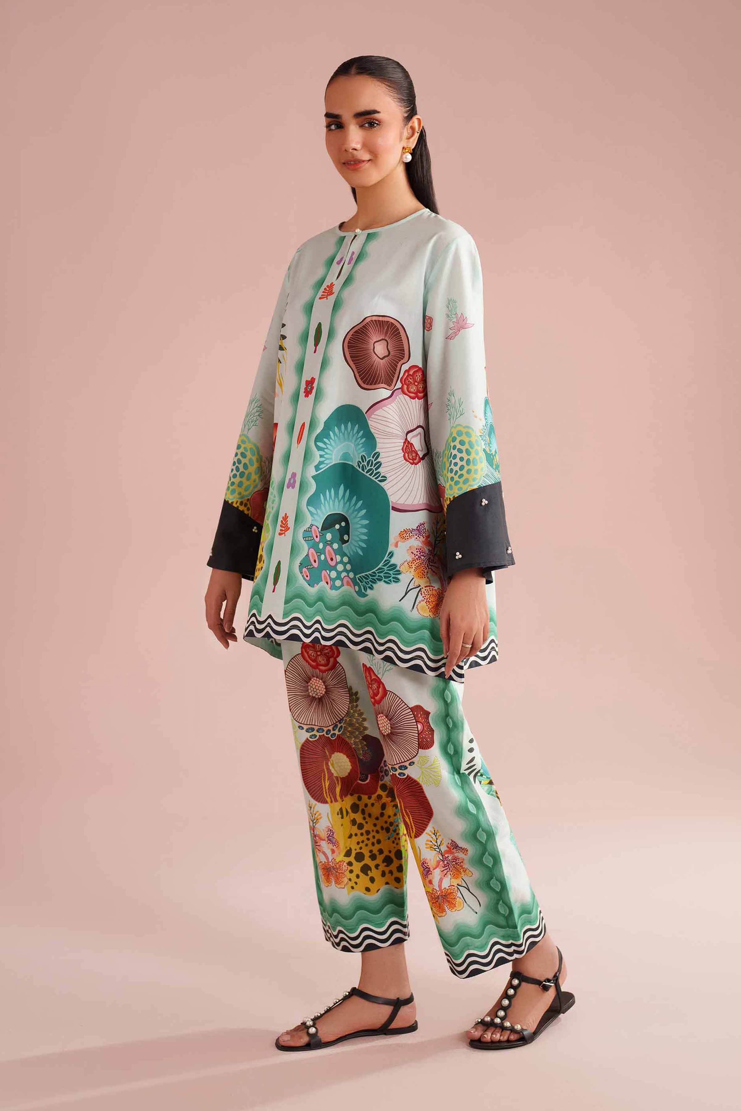2 Piece - Printed Suit - AS26-02 NishatUAE Green Cambric 2PC Printed Ready To Wear