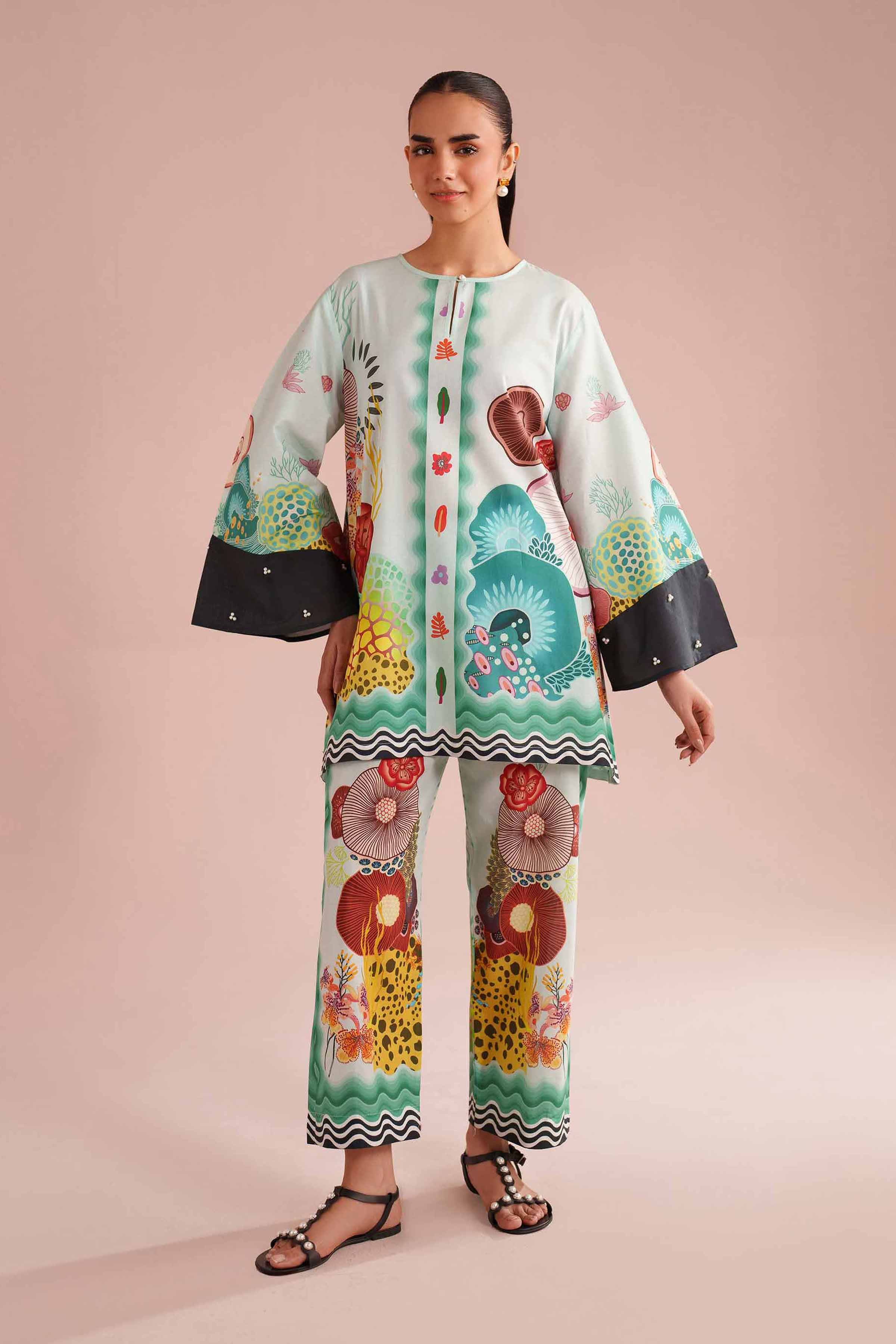 2 Piece - Printed Suit - AS26-02 NishatUAE Green Cambric 2PC Printed Ready To Wear