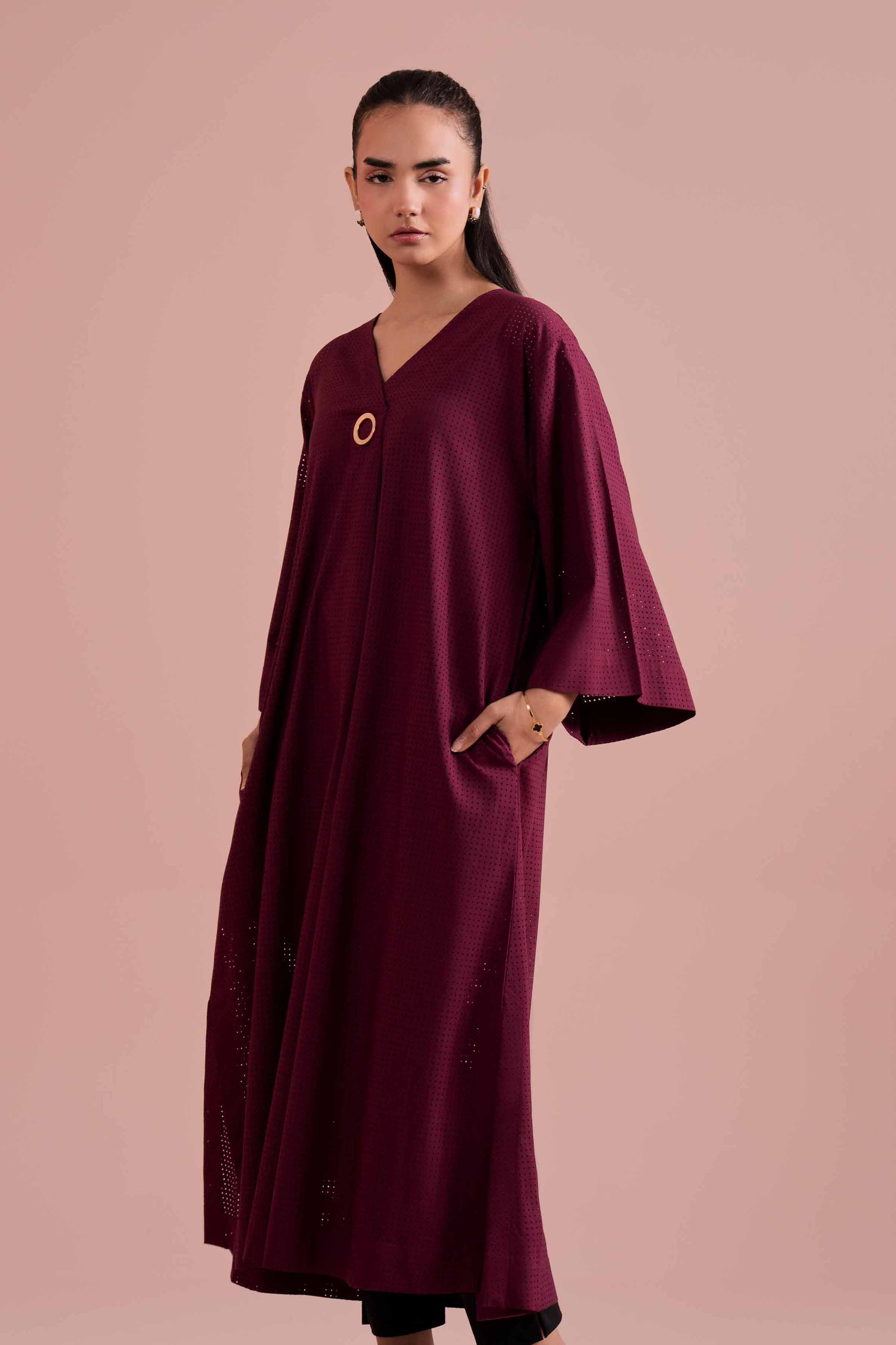 Basic Dress - AS26-10 NishatUAE Purple Net 1PC Solids Ready To Wear