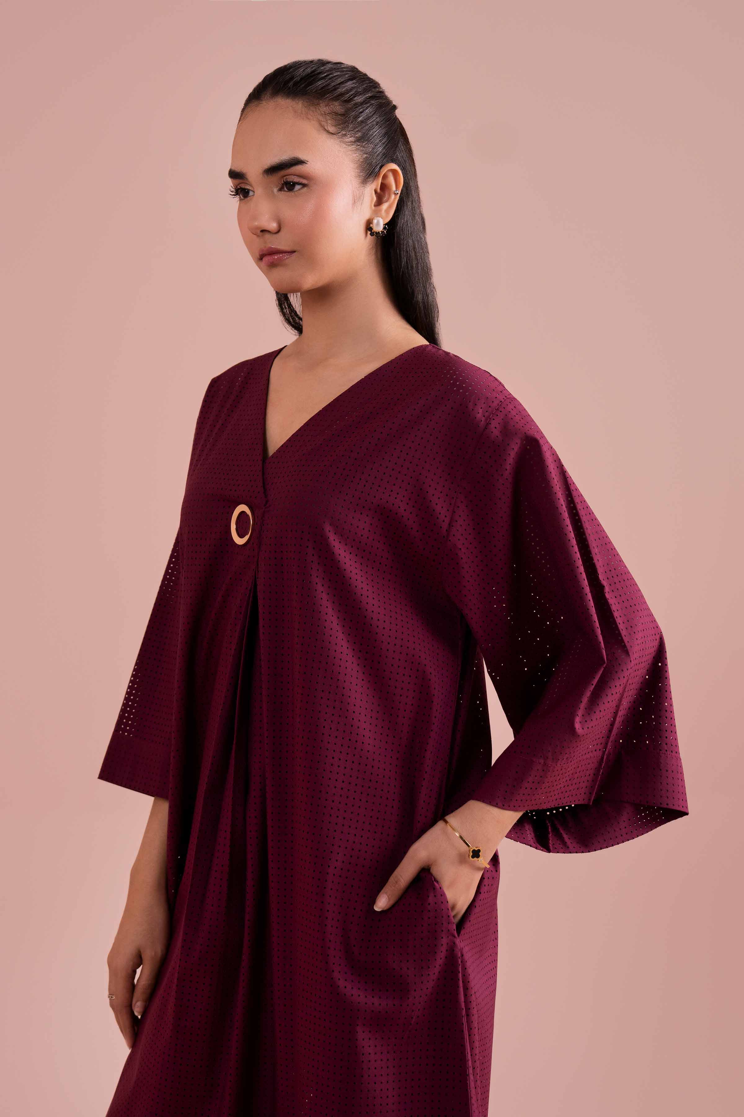 Basic Dress - AS26-10 NishatUAE Purple Net 1PC Solids Ready To Wear