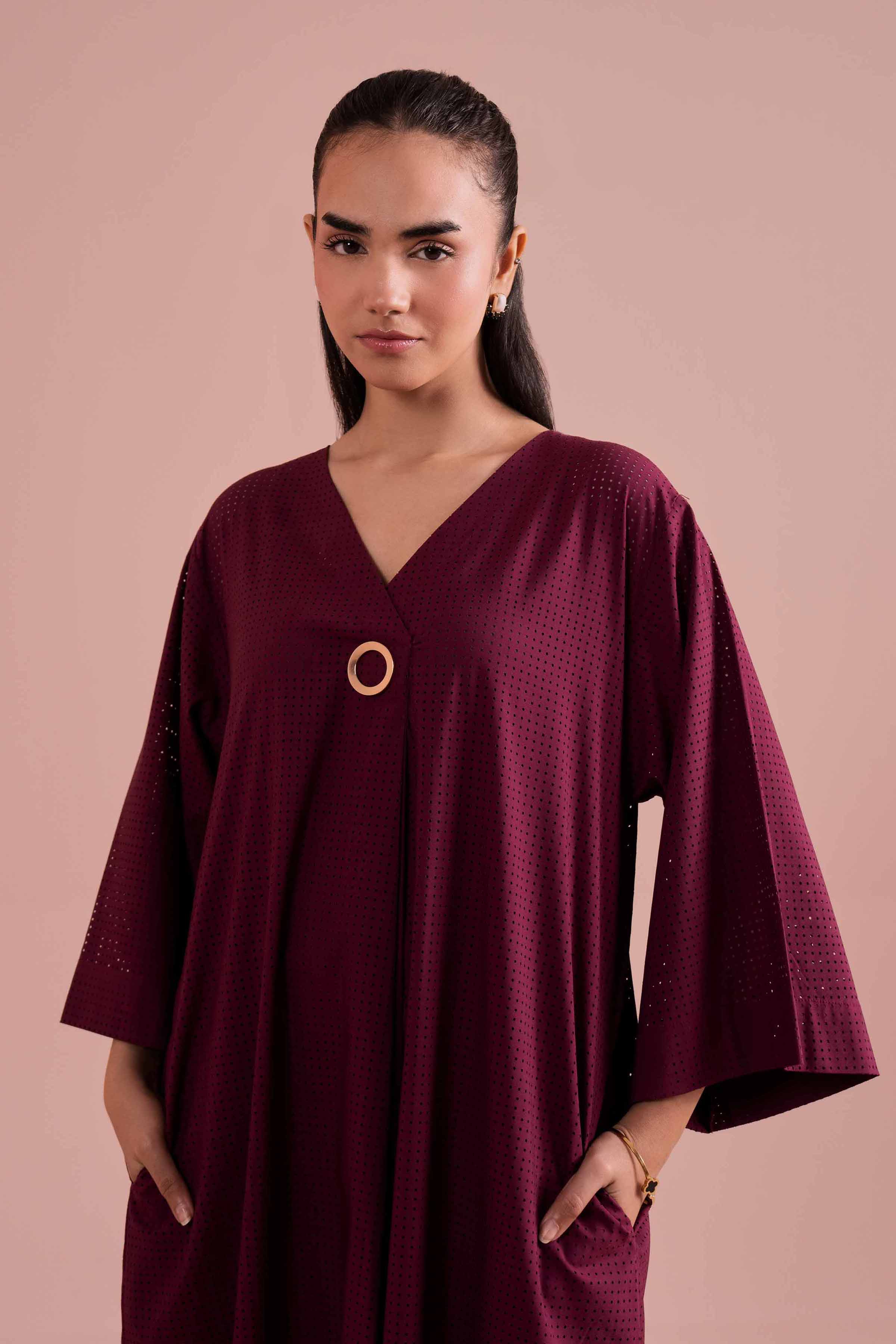 Basic Dress - AS26-10 NishatUAE Purple Net 1PC Solids Ready To Wear