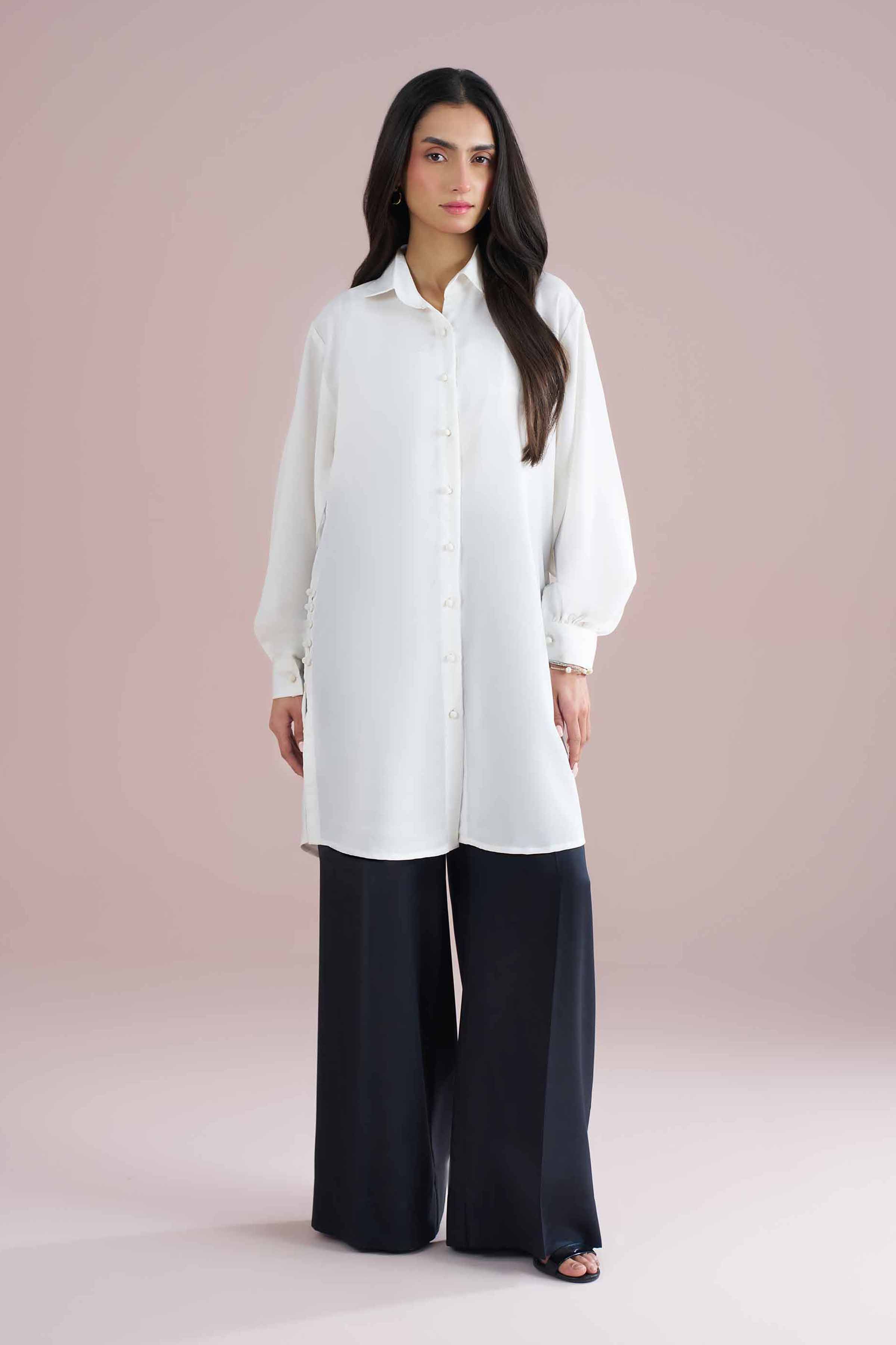 Basic Shirt - AS26-102 White Draw Textured Yarn 1PC Solids READY TO WEAR