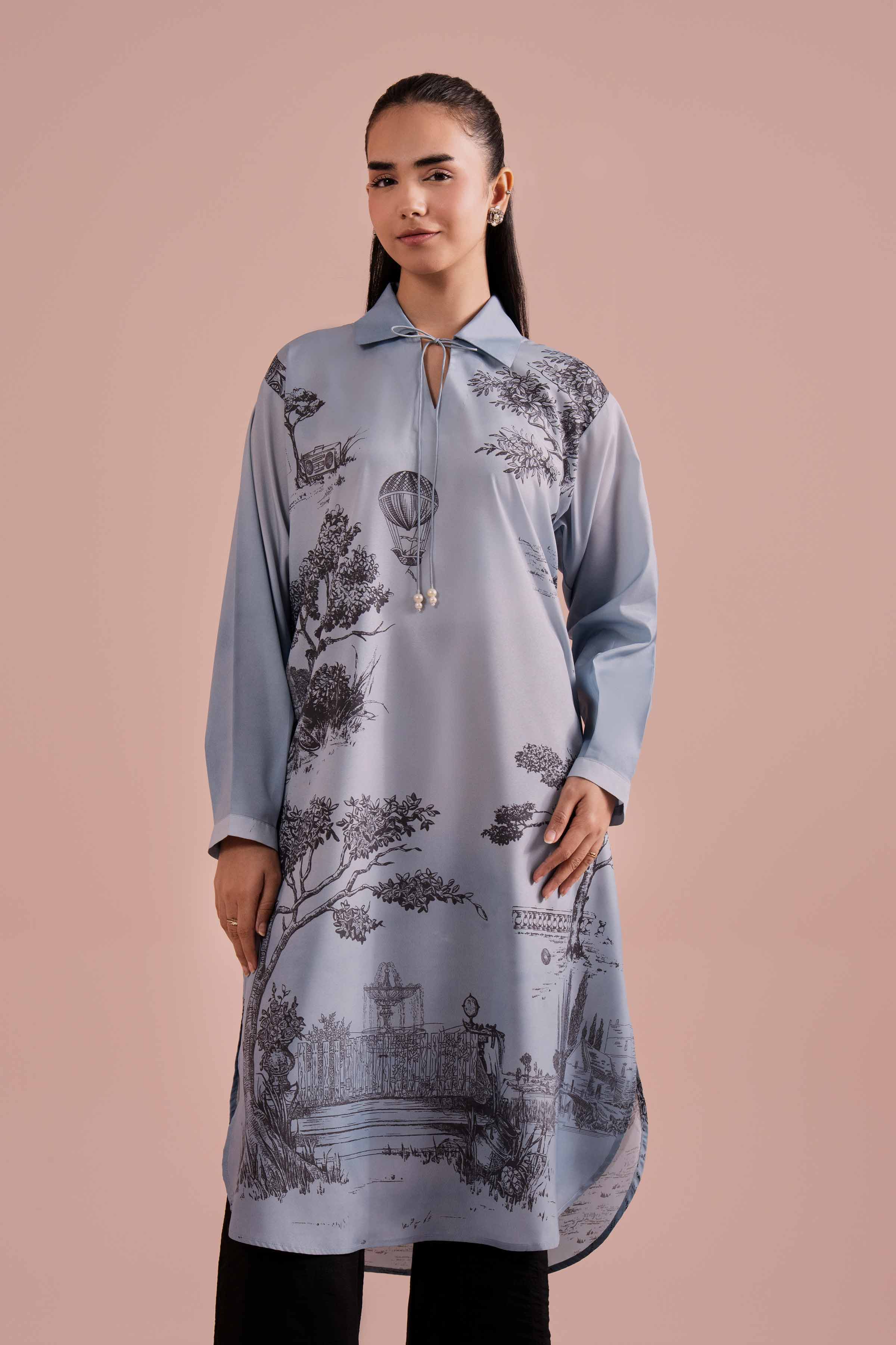 Printed Tunic - AS26-11 NishatUAE Blue Silk 1PC Printed Ready To Wear