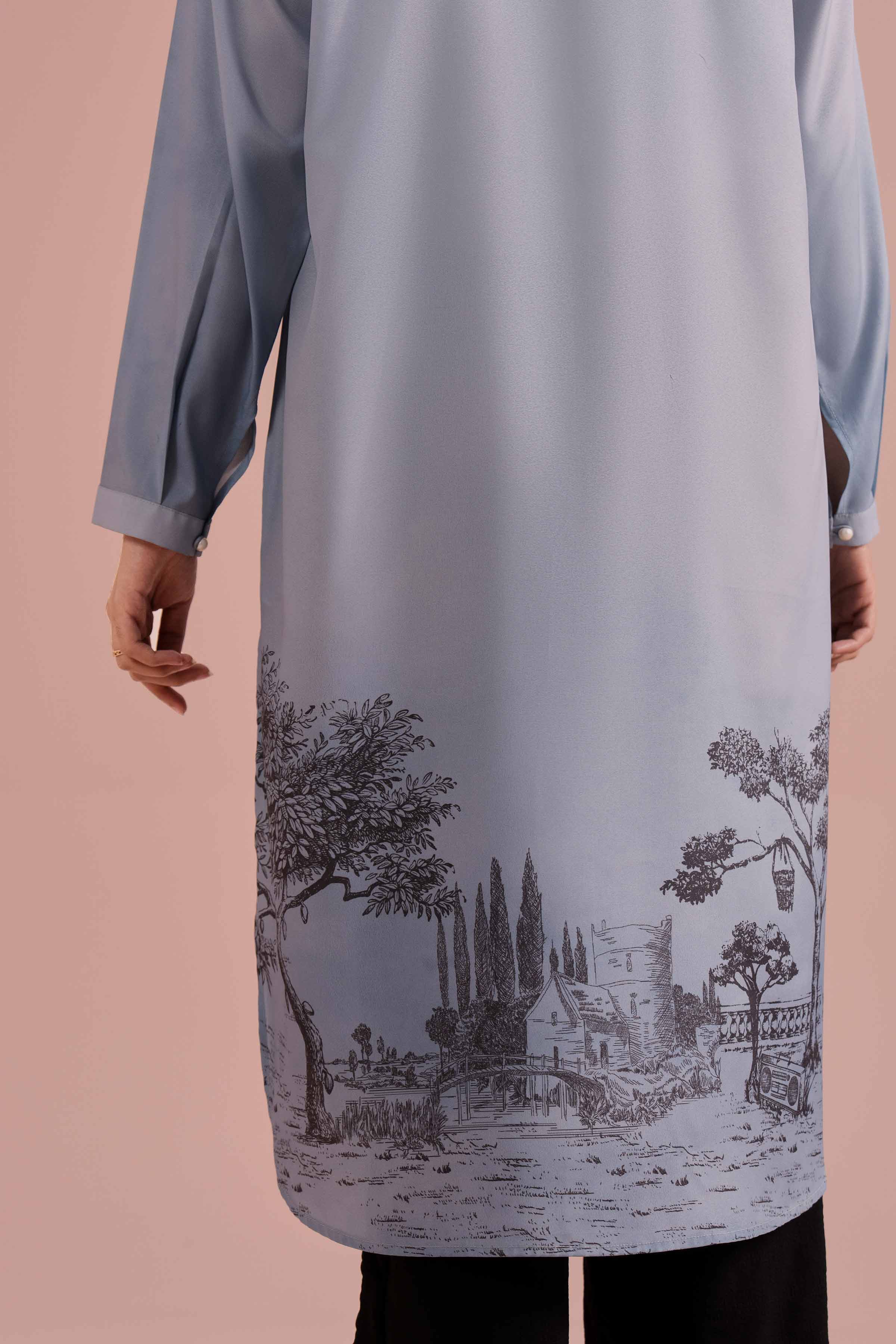 Printed Tunic - AS26-11 NishatUAE Blue Silk 1PC Printed Ready To Wear