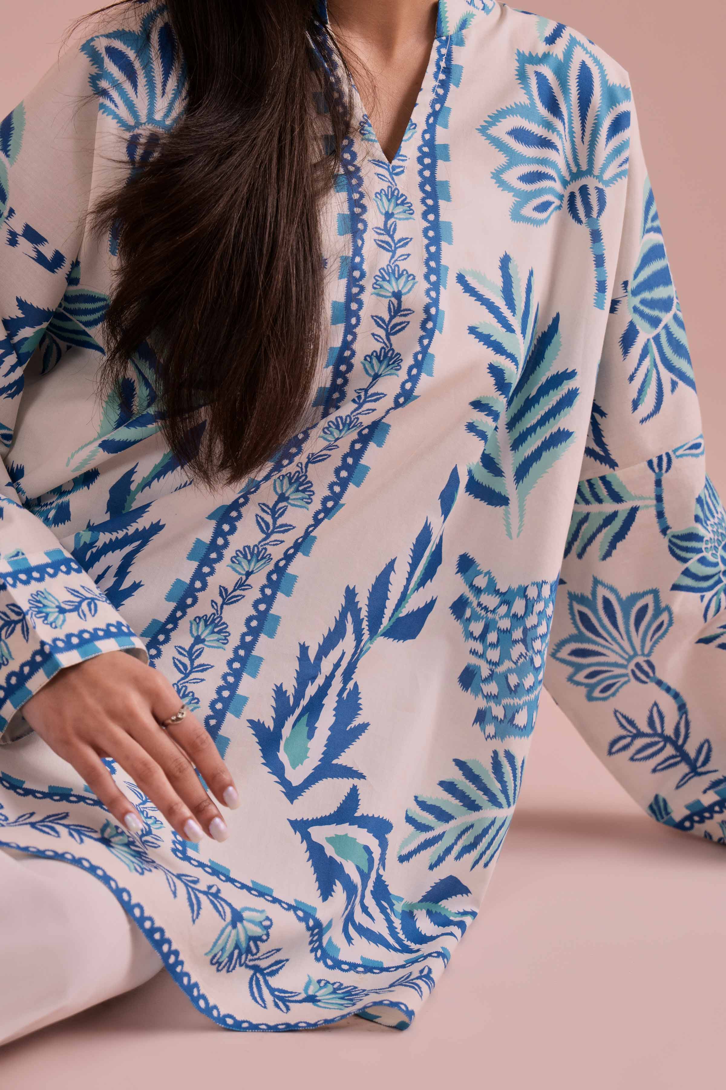 Printed Tunic - AS26-13 NishatUAE White Cambric 1PC Printed Ready To Wear