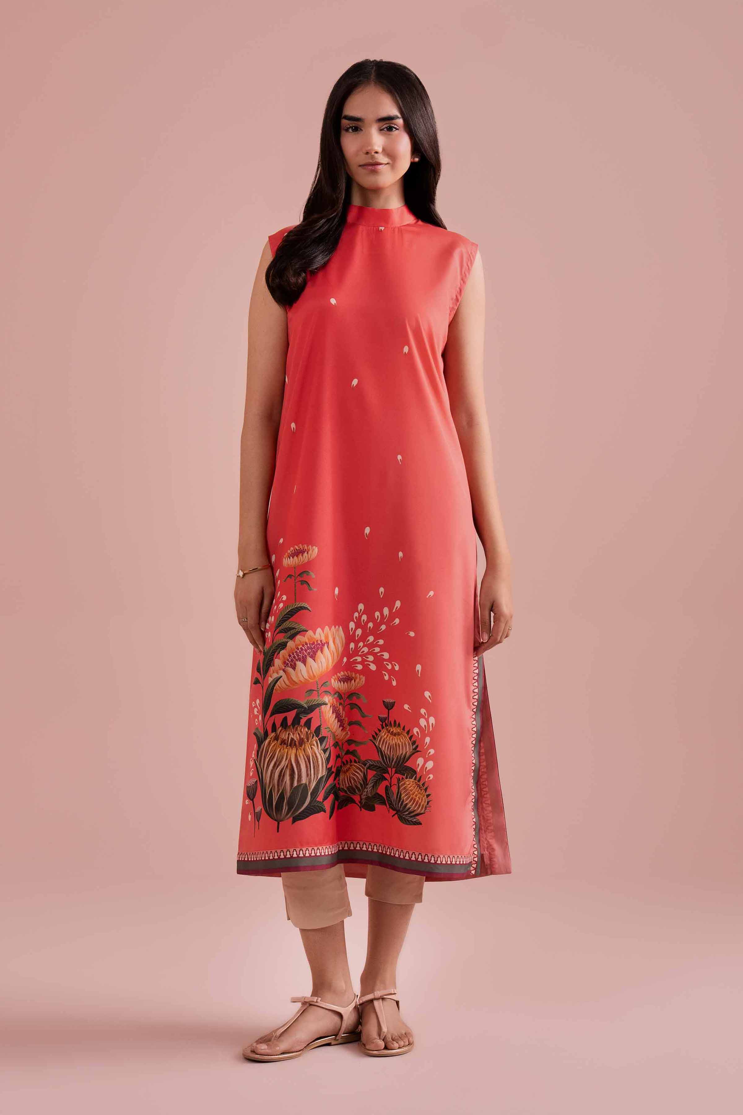 Printed Shirt - AS26-16 Red Silk 1PC Printed READY TO WEAR