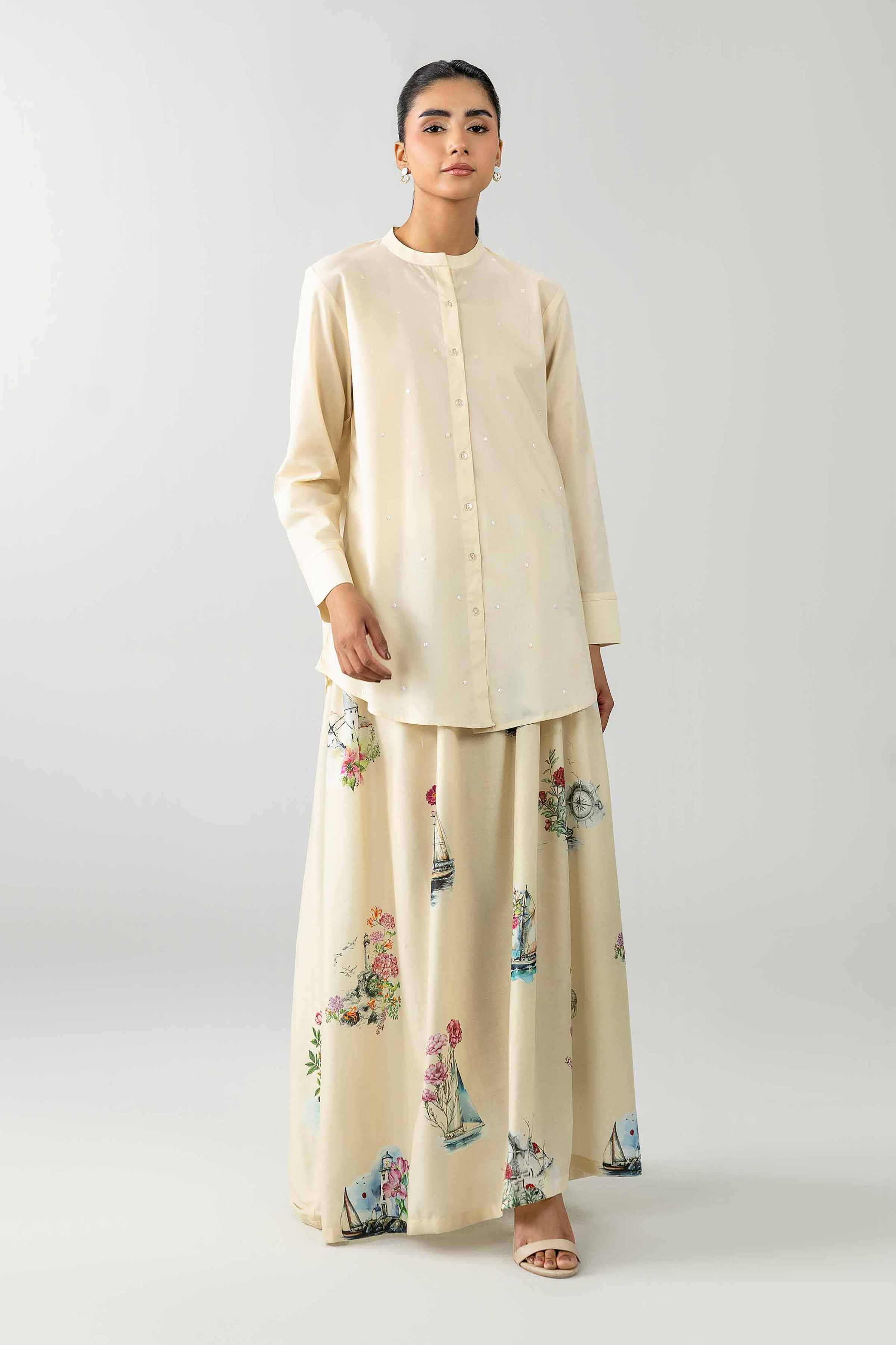 2 Piece - Printed Suit - AS26-20 Off White Cambric 2PC Printed READY TO WEAR