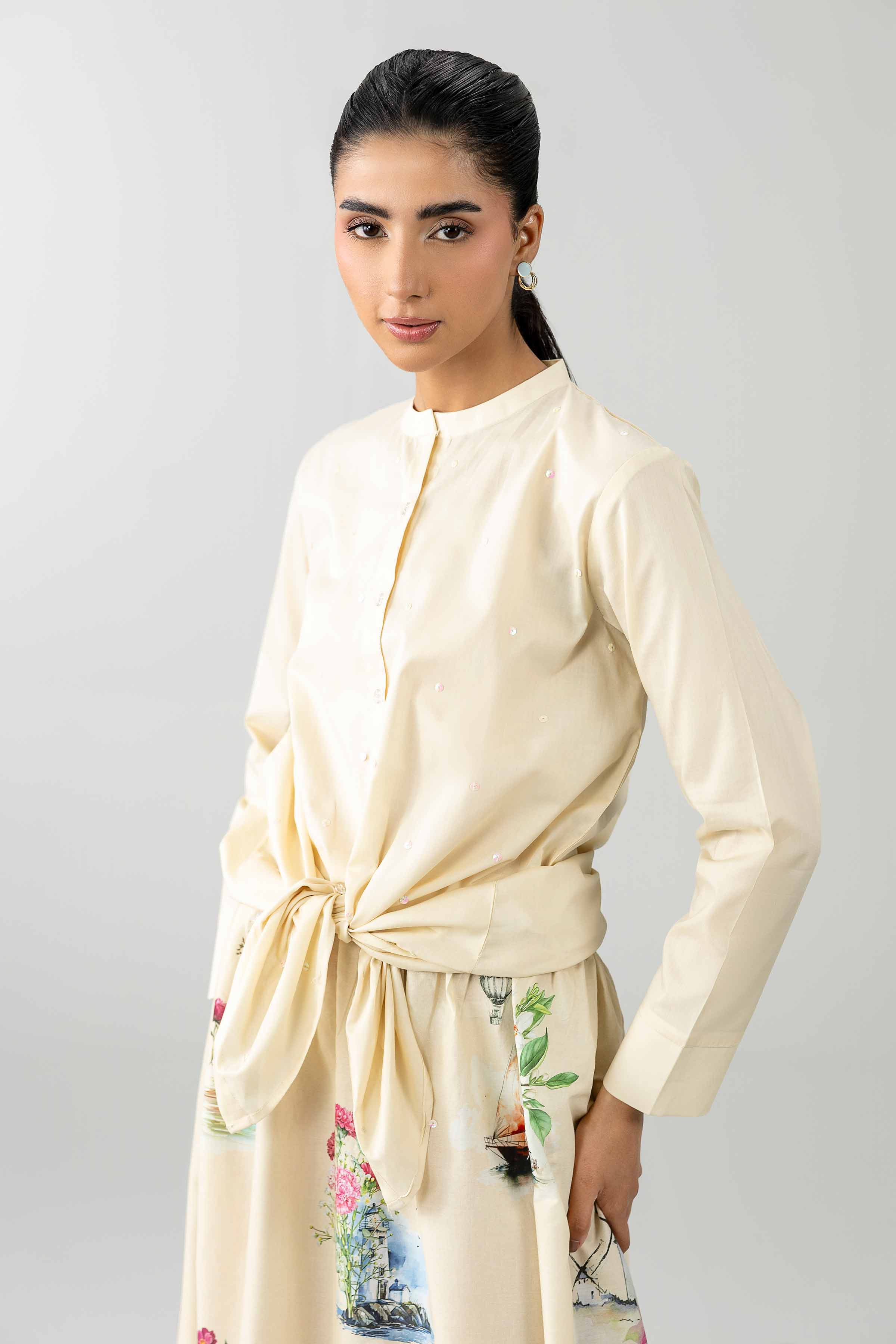 2 Piece - Printed Suit - AS26-20 Off White Cambric 2PC Printed READY TO WEAR