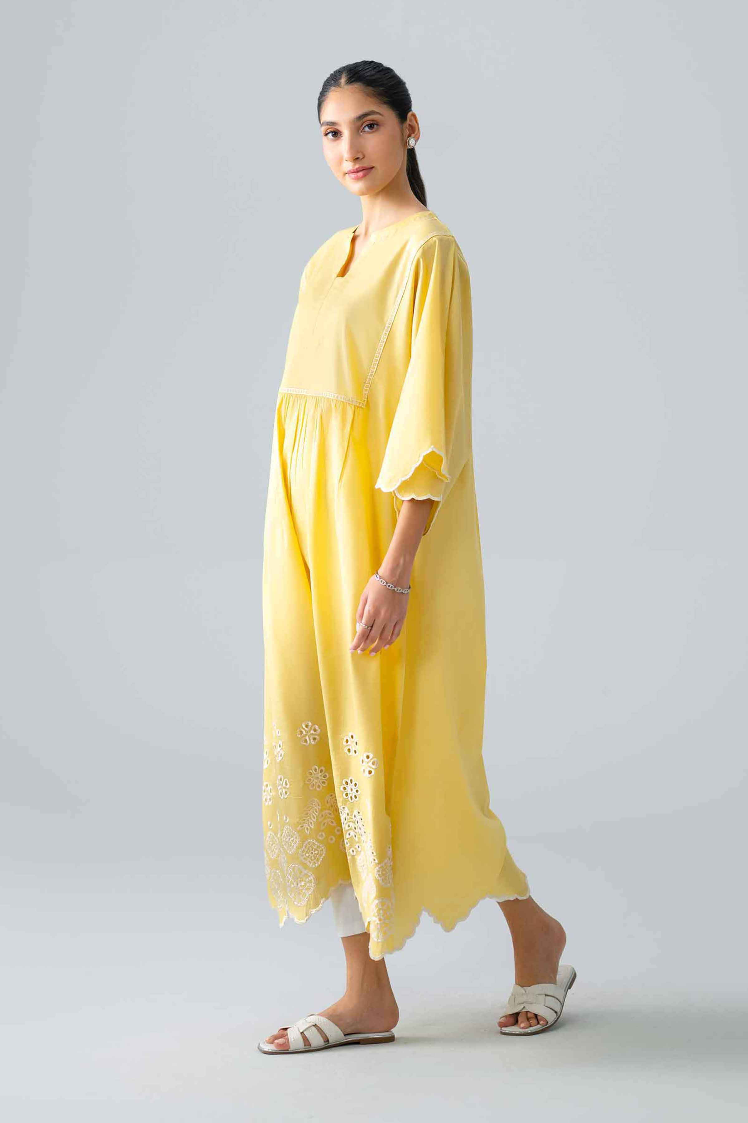 Embroidered Dress - AS26-24 Yellow Cambric 1PC Embroidered READY TO WEAR