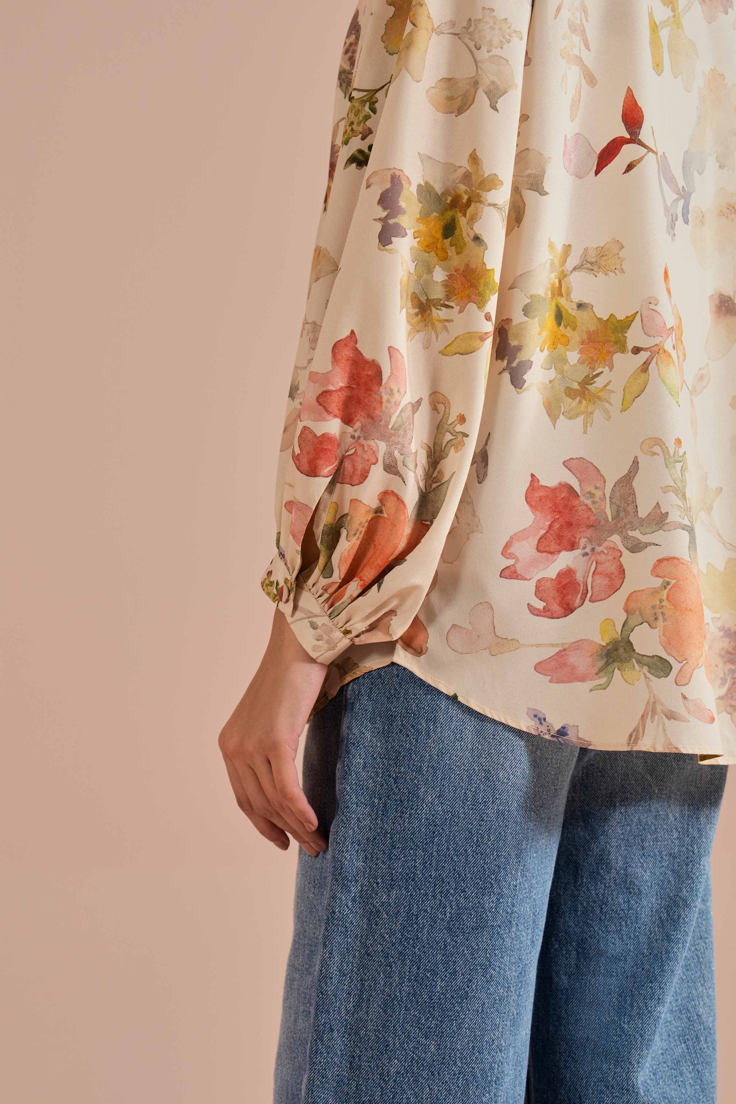 Printed Tunic - AS26-31 Beige Silk 1PC Printed READY TO WEAR