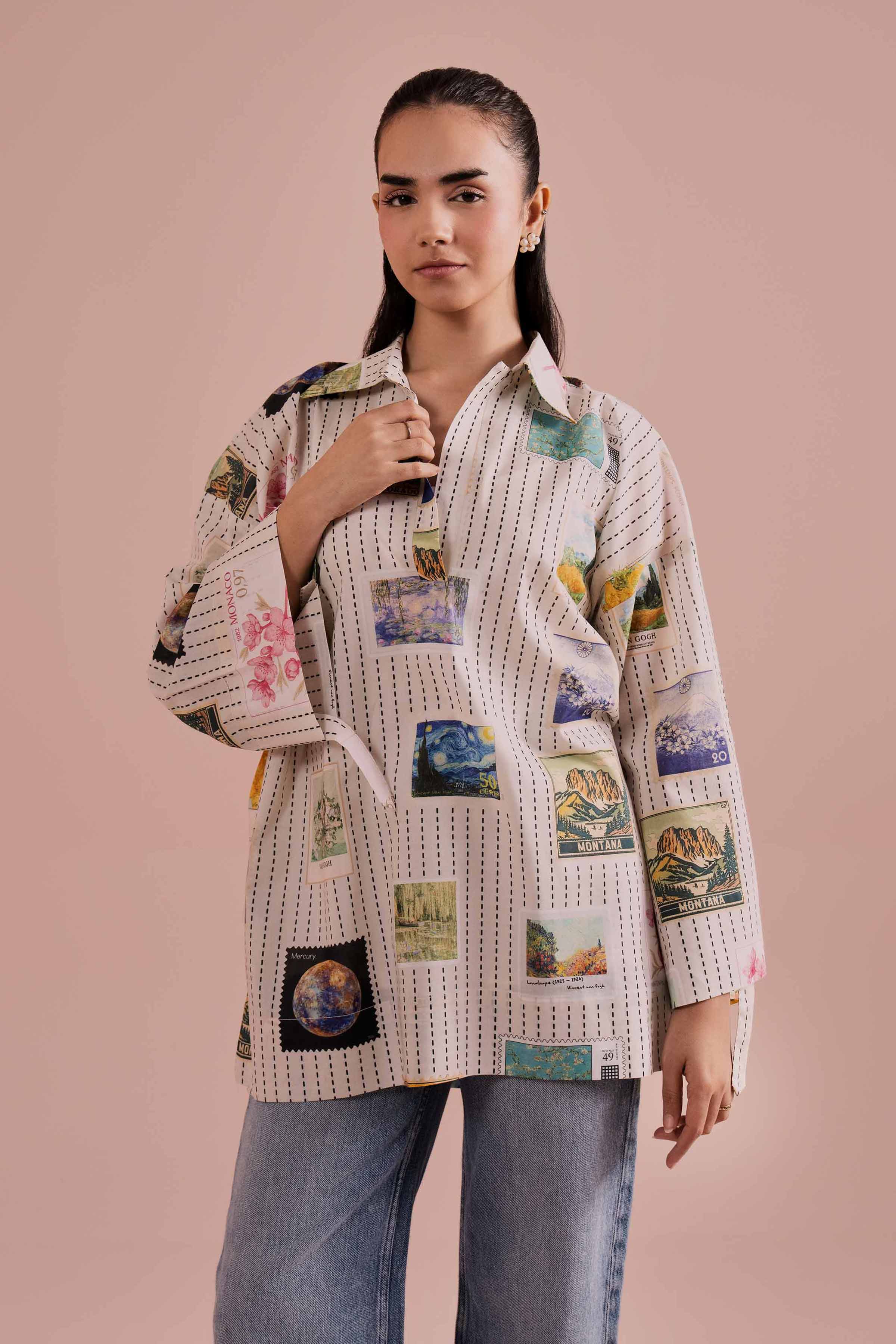 Printed Tunic - AS26-33 White Cambric 1PC Printed READY TO WEAR