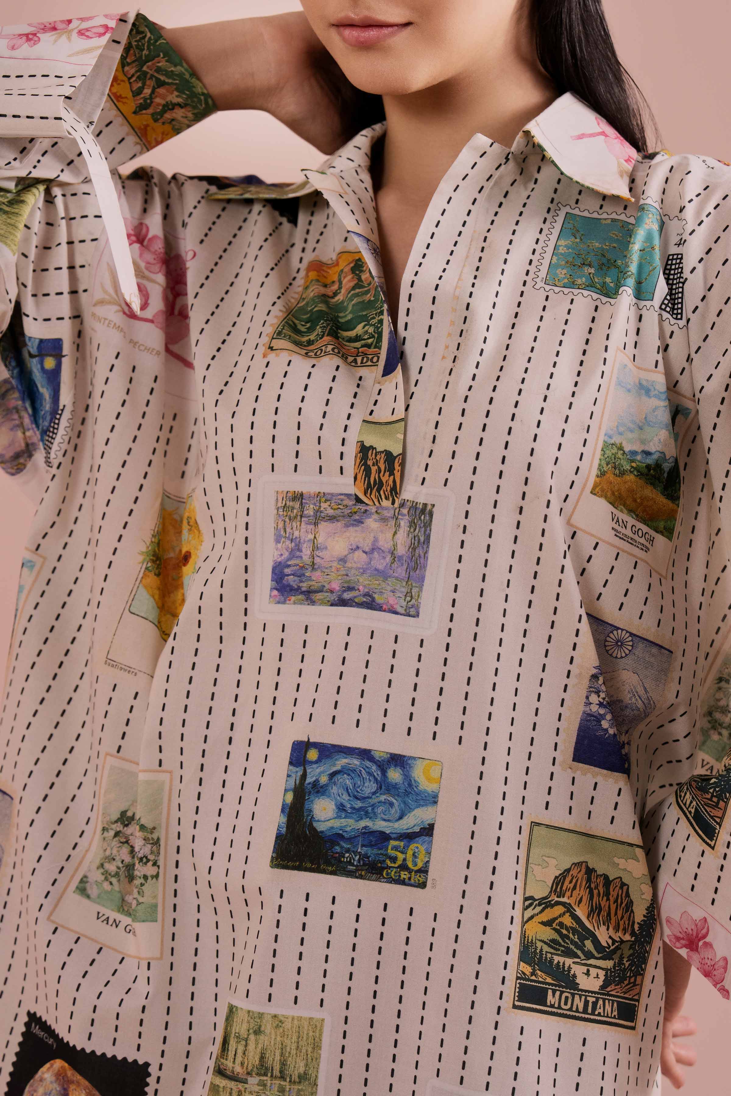 Printed Tunic - AS26-33 White Cambric 1PC Printed READY TO WEAR