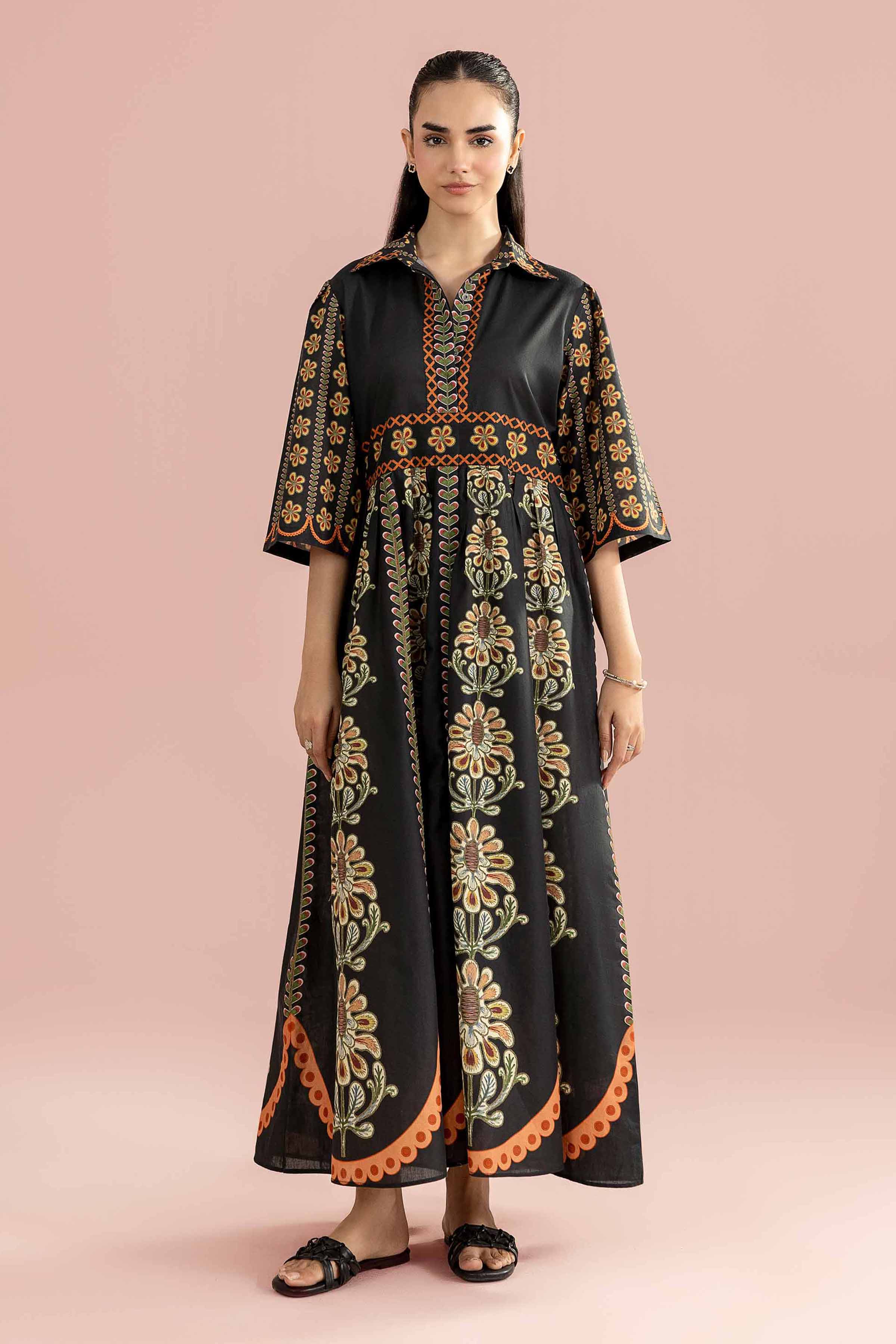 Printed Dress - AS26-34 Black Cambric 1PC Printed READY TO WEAR