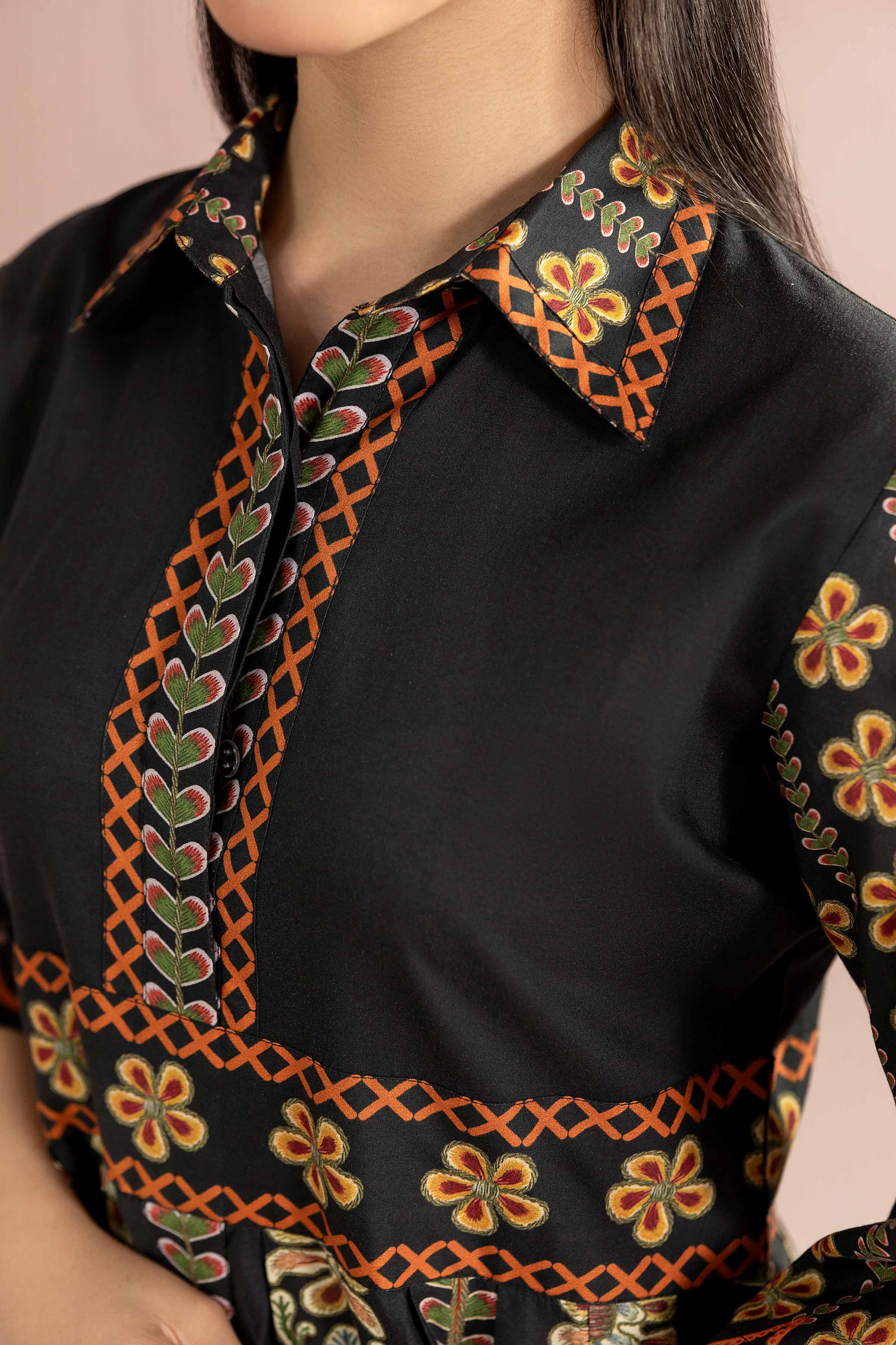 Printed Dress - AS26-34 Black Cambric 1PC Printed READY TO WEAR