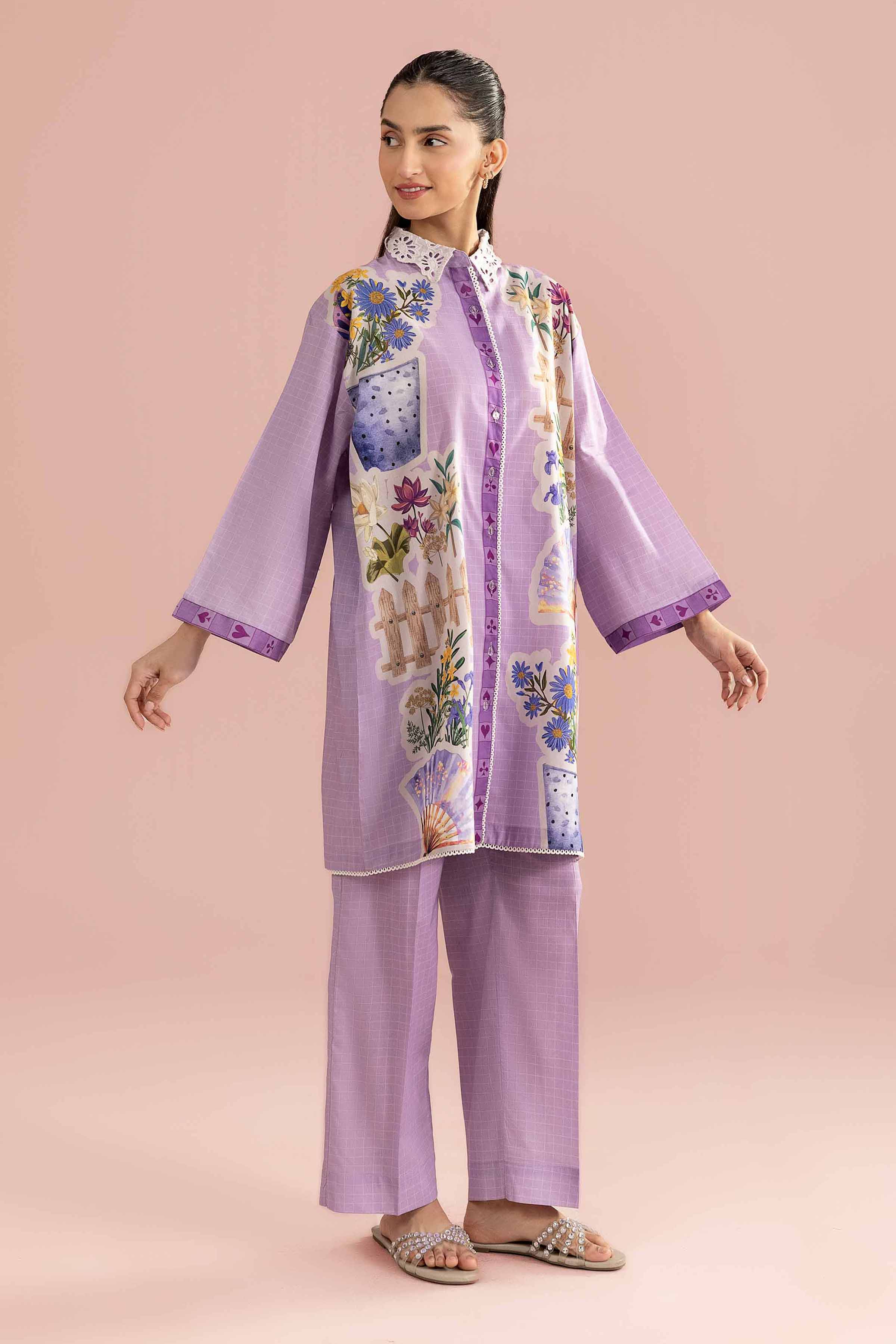 2 Piece - Printed Suit - AS26-35 Purple Cambric 2PC Printed READY TO WEAR